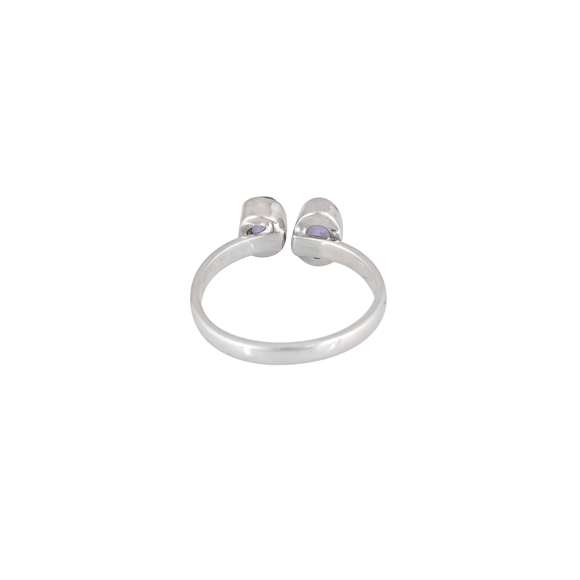 Dual Blue Cats Eye Adjustable Silver Ring 925 Sterling Silver