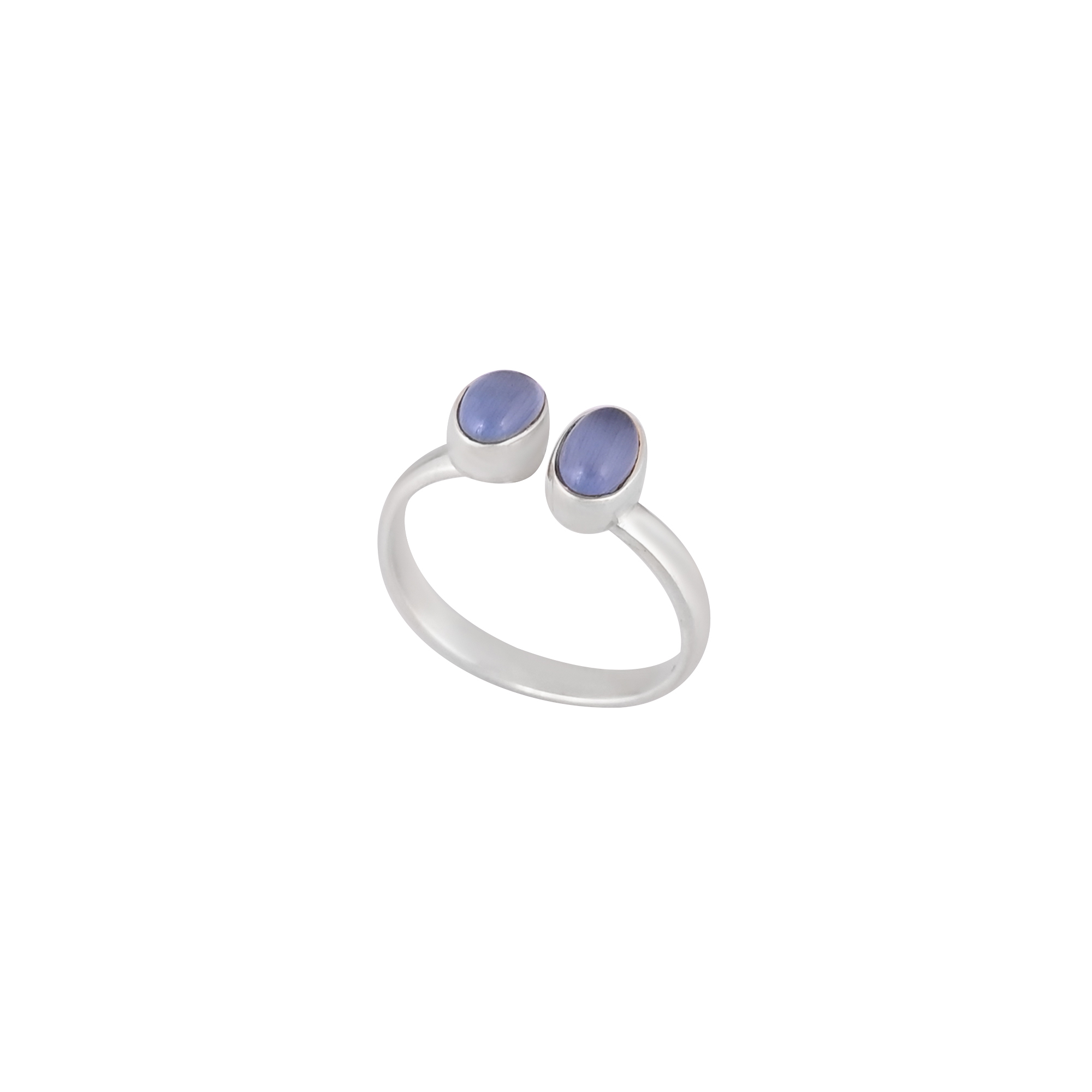 Dual Blue Cats Eye Adjustable Silver Ring  925 Sterling Silver