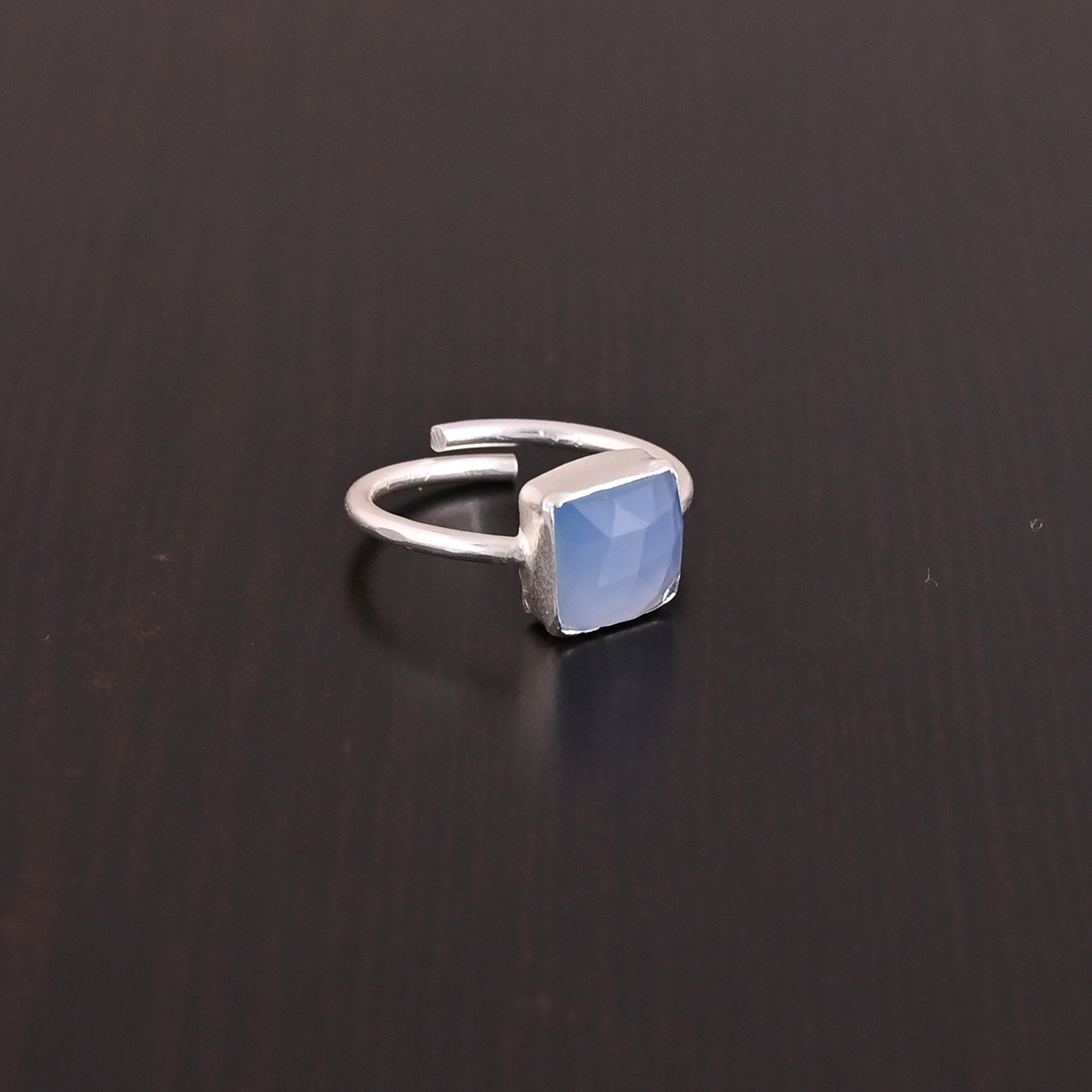 Natural Blue Chalcedony Gemstone Adjustable Ring  925 Sterling Silver