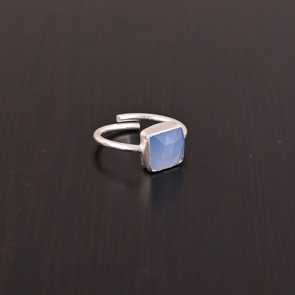 Image of Natural Blue Chalcedony Gemstone Adjustable Ring | 925 Sterling Silver