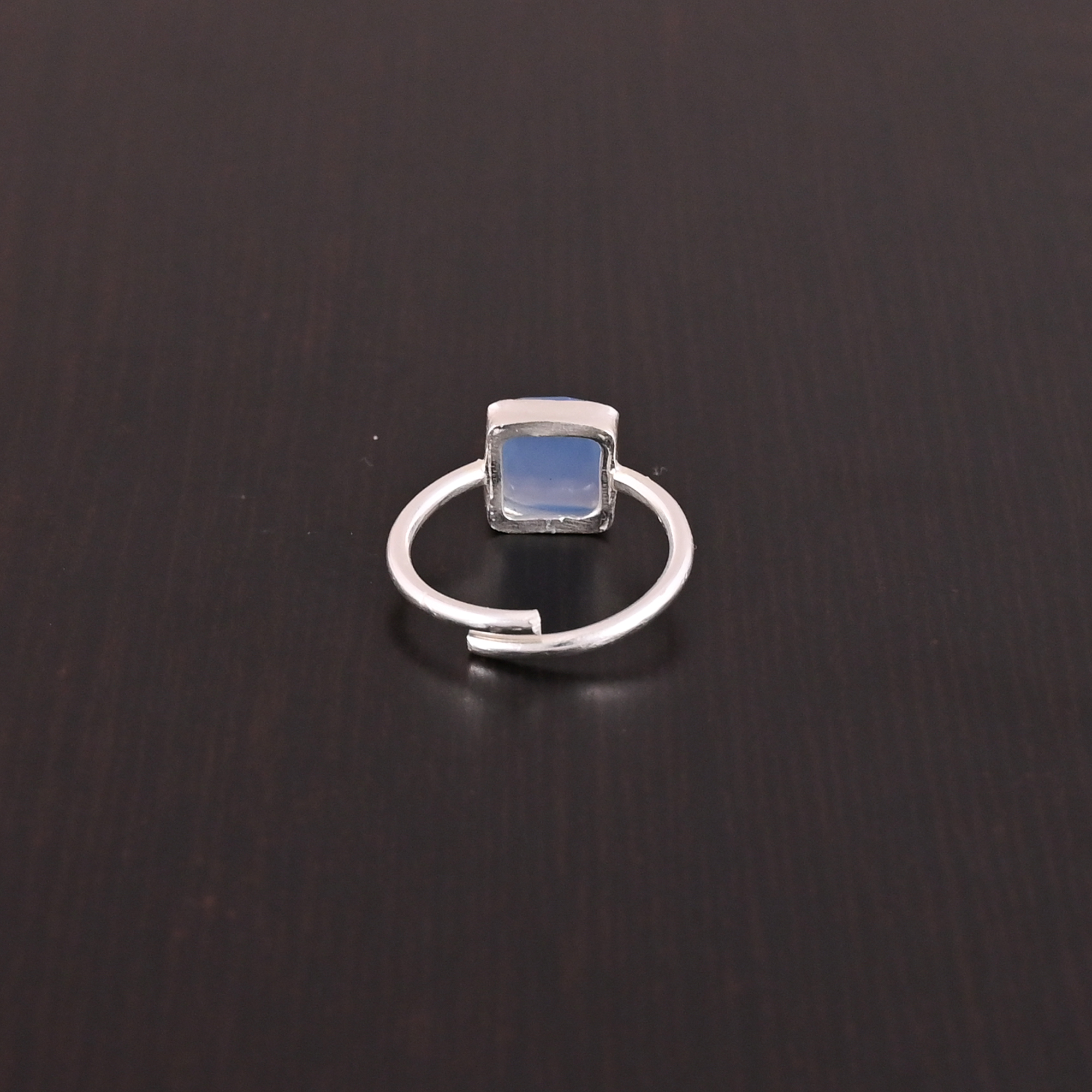 Natural Blue Chalcedony Gemstone Adjustable Ring  925 Sterling Silver