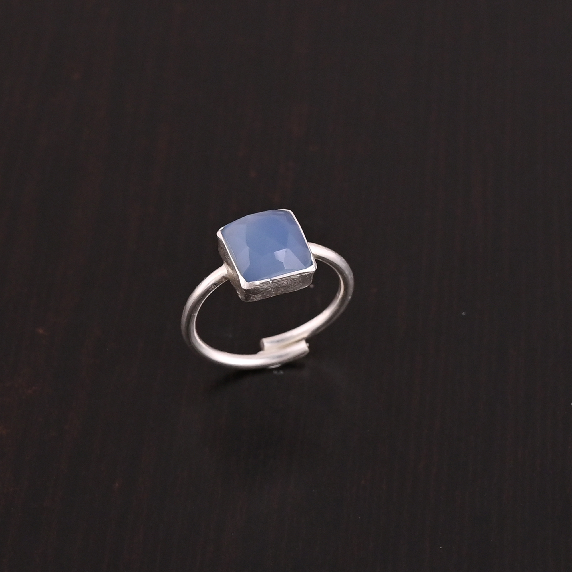 Natural Blue Chalcedony Gemstone Adjustable Ring 925 Sterling Silver