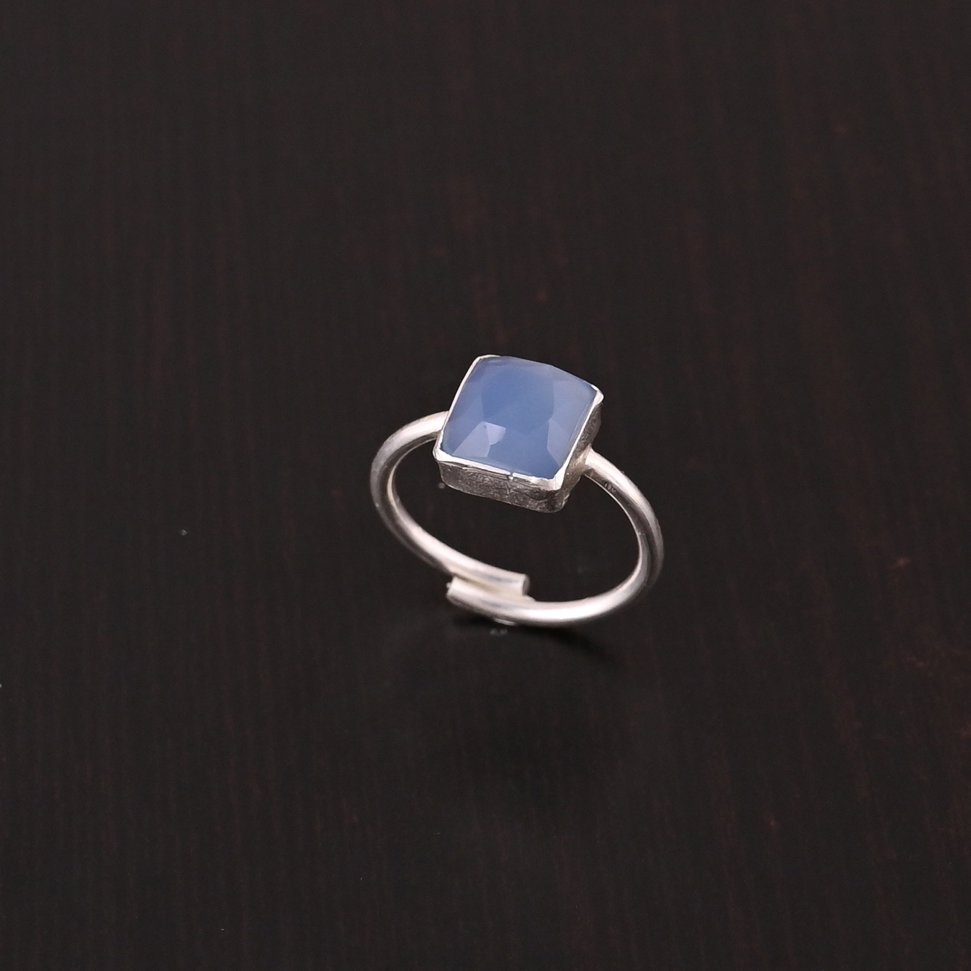 Natural Blue Chalcedony Gemstone Adjustable Ring 925 Sterling Silver