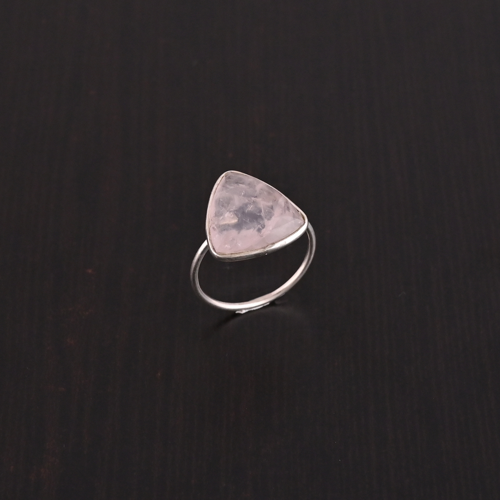 Natural Rose Quartz One Stone Ring 925 Sterling Silver