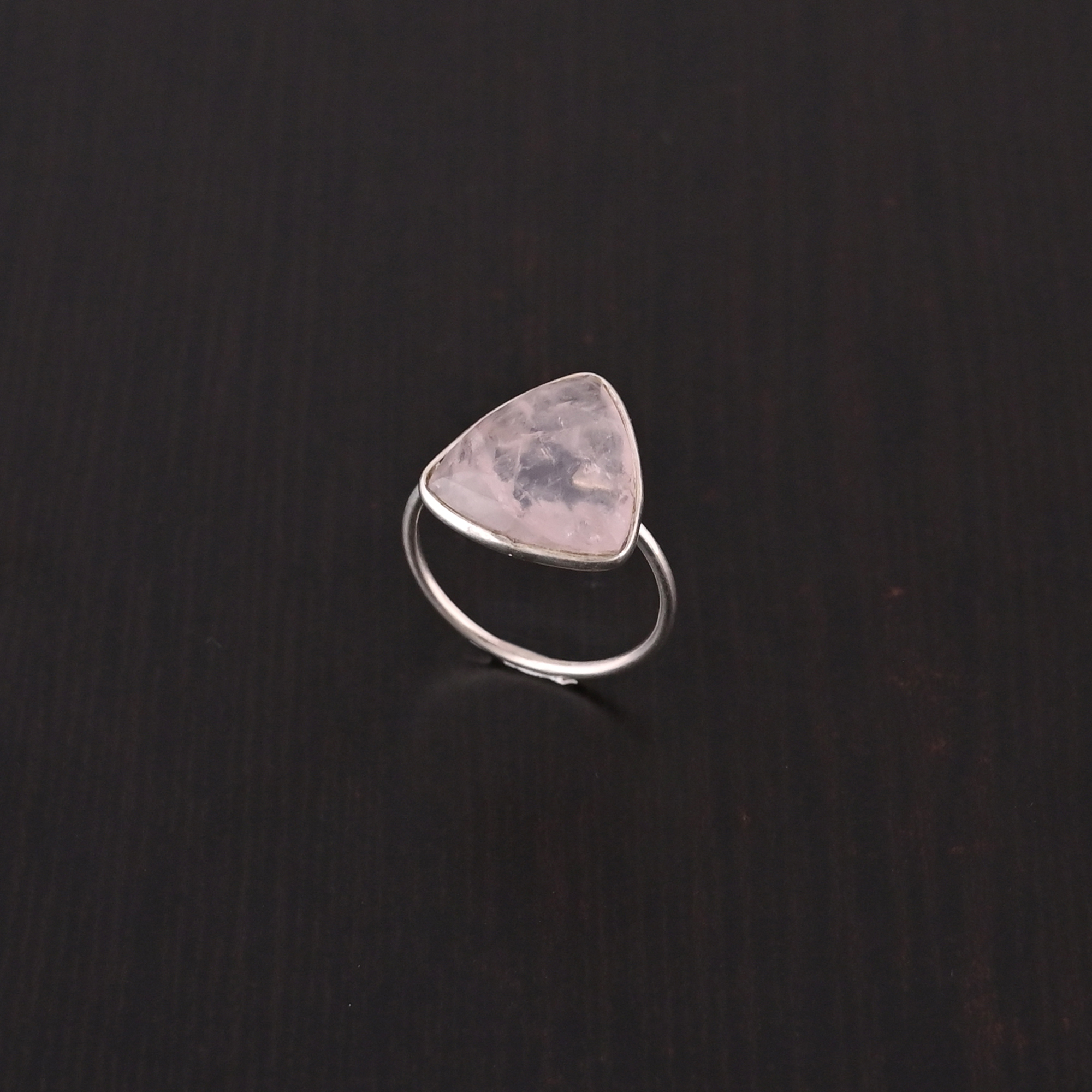 Natural Rose Quartz One Stone Ring  925 Sterling Silver
