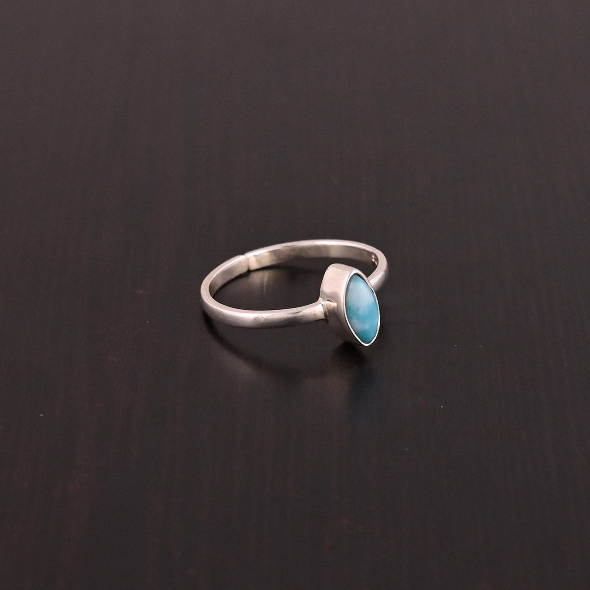 Natural Larimar Gemstone Ring 925 Sterling Silver