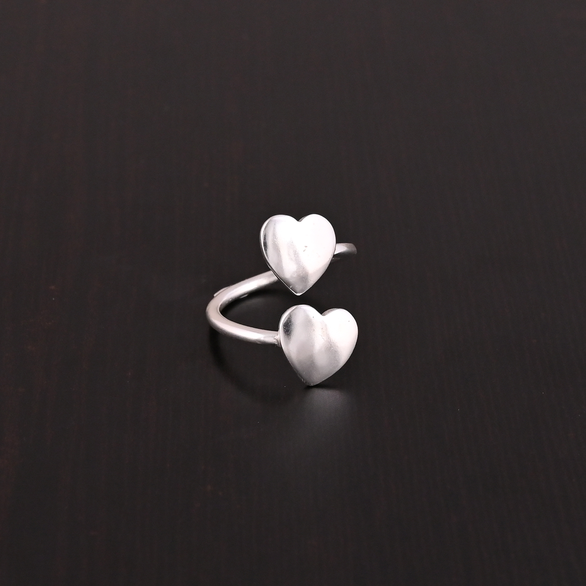 Modern Double-Heart Adjustable Ring 925 Sterling Silver