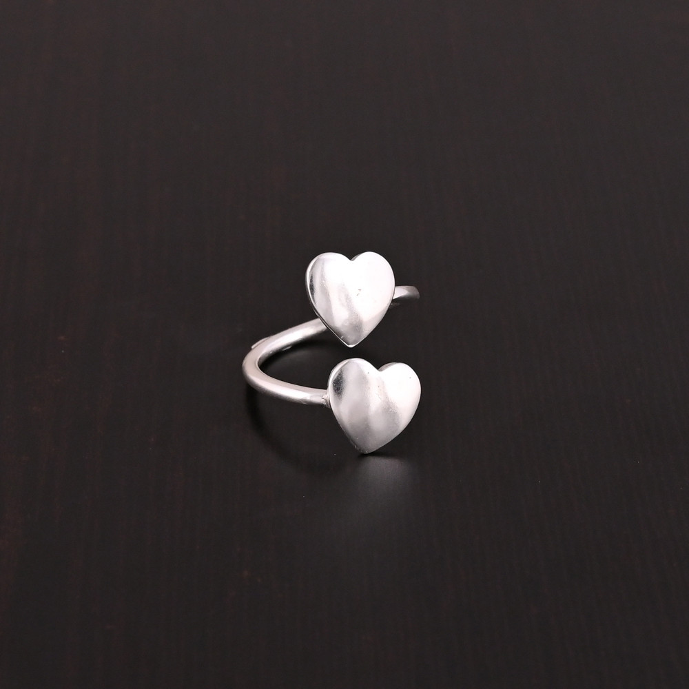 Image of Modern Double-Heart Adjustable Ring | 925 Sterling Silver