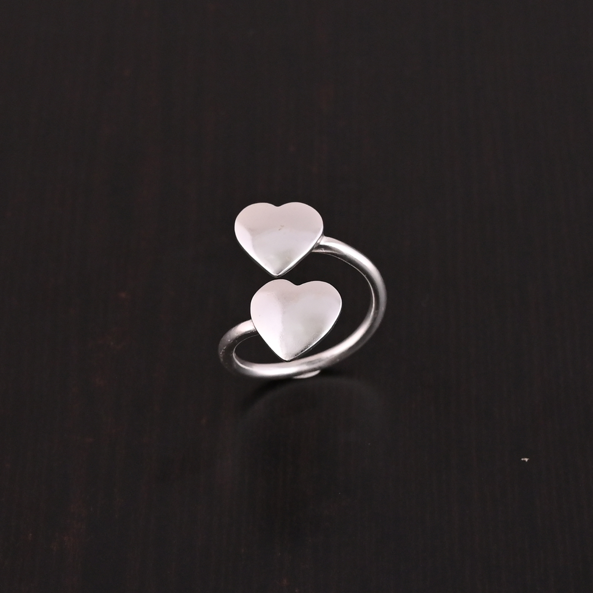 Modern Double-Heart Adjustable Ring  925 Sterling Silver
