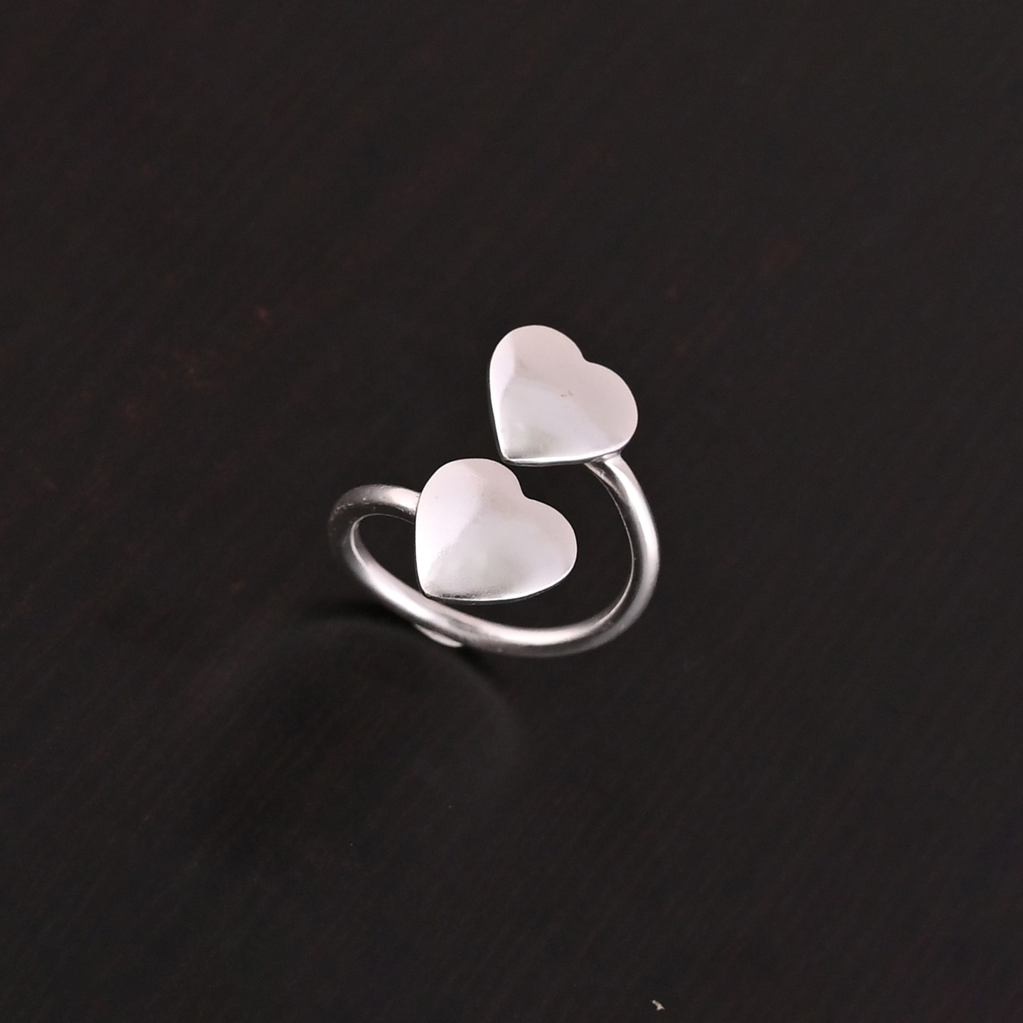 Modern Double-Heart Adjustable Ring 925 Sterling Silver