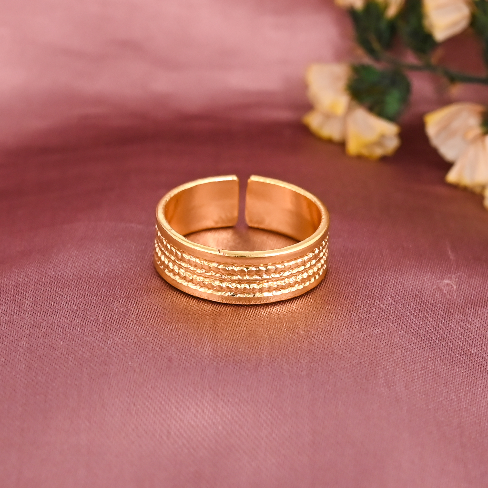 Textured Band Gold Plated Brass Adjustable Ring for Women Wholesale Lot 25 Pieces