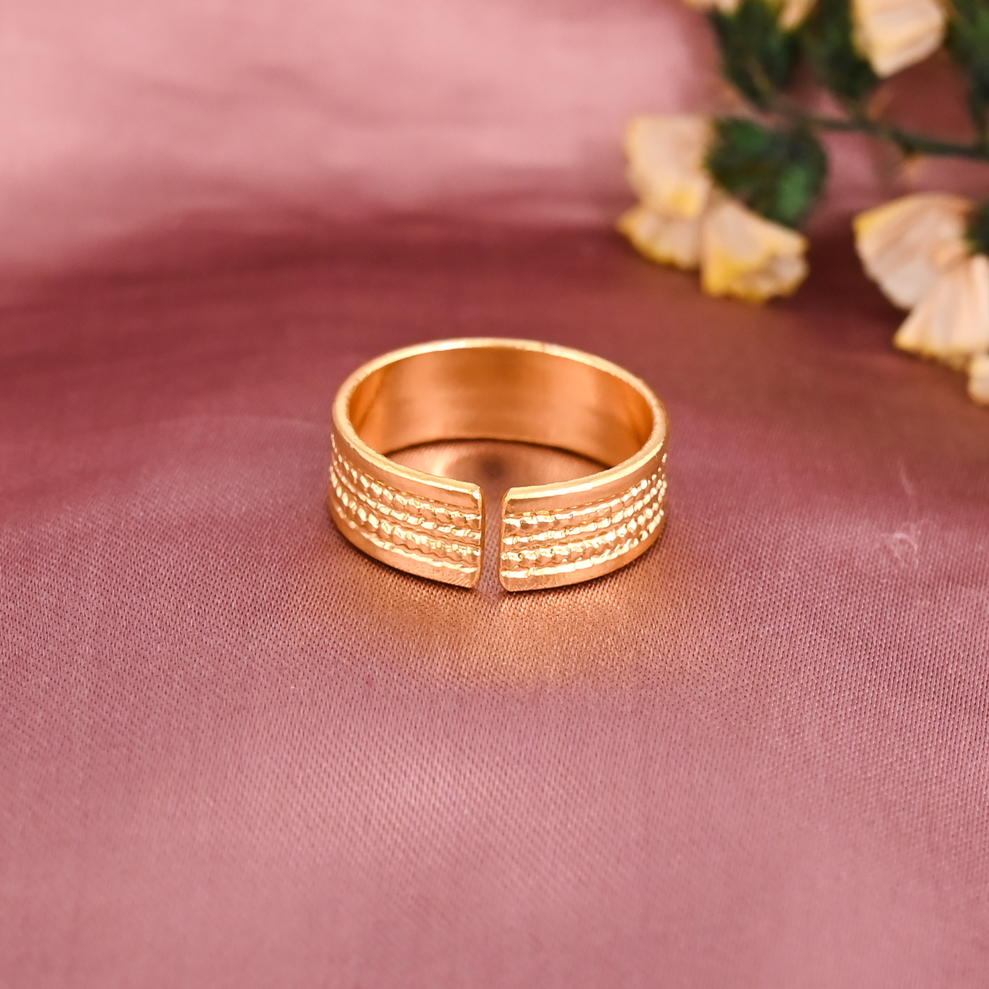 Textured Band Gold Plated Brass Adjustable Ring for Women Wholesale Lot 25 Pieces