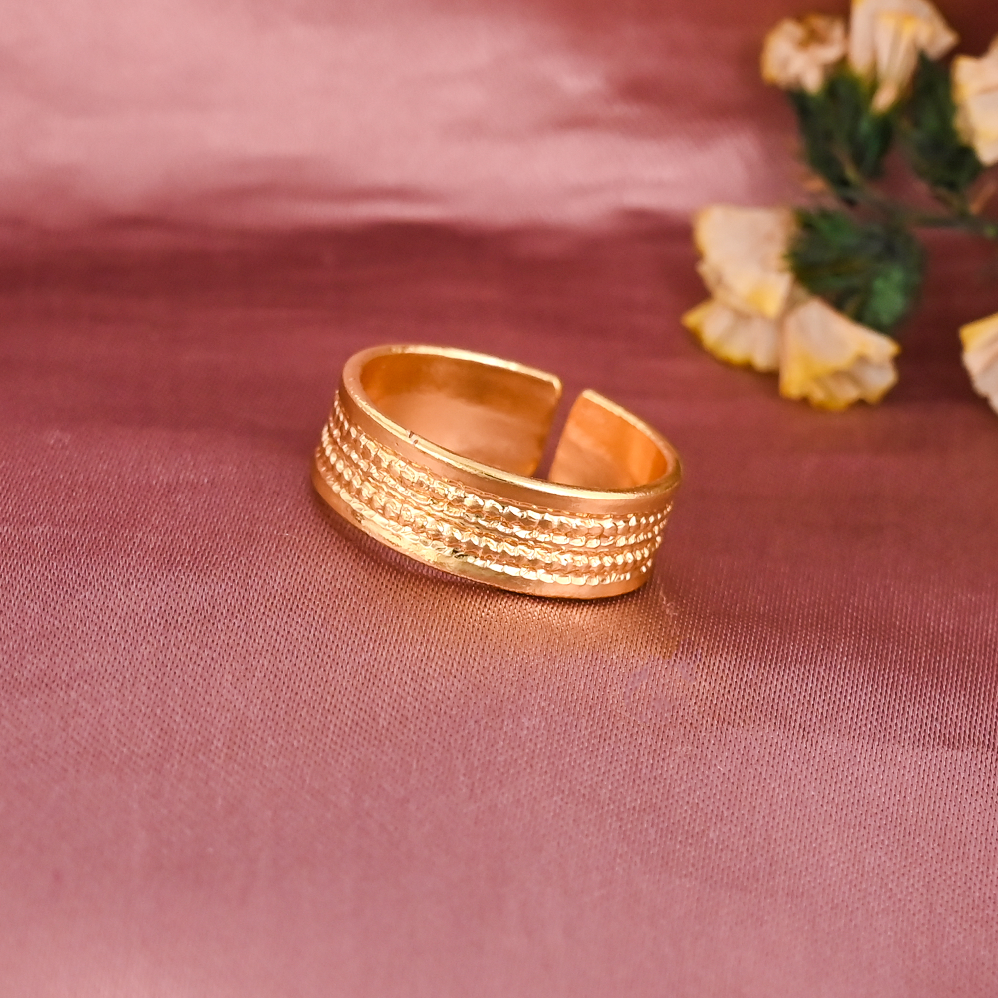 Textured Band Gold Plated Brass Adjustable Ring for Women Wholesale Lot 25 Pieces