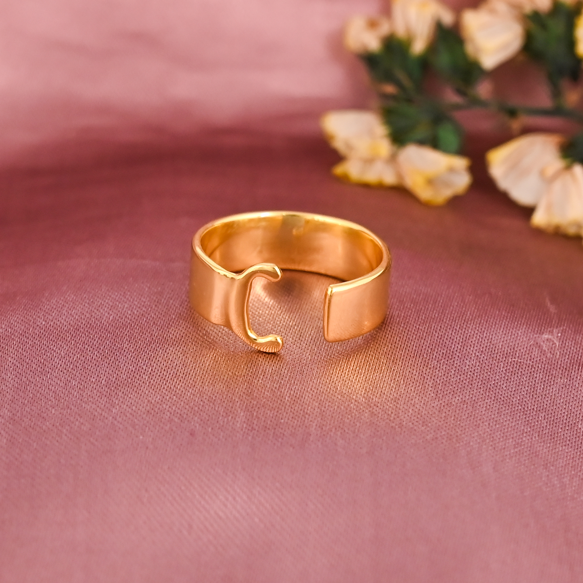 Elegant Letter C Initial Brass Adjustable Ring for Women Wholesale Lot 25 Pairs