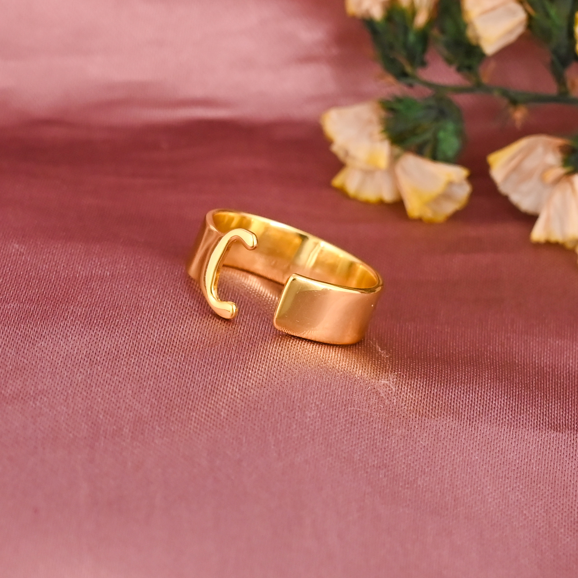 Elegant Letter C Initial Brass Adjustable Ring for Women Wholesale Lot 25 Pairs
