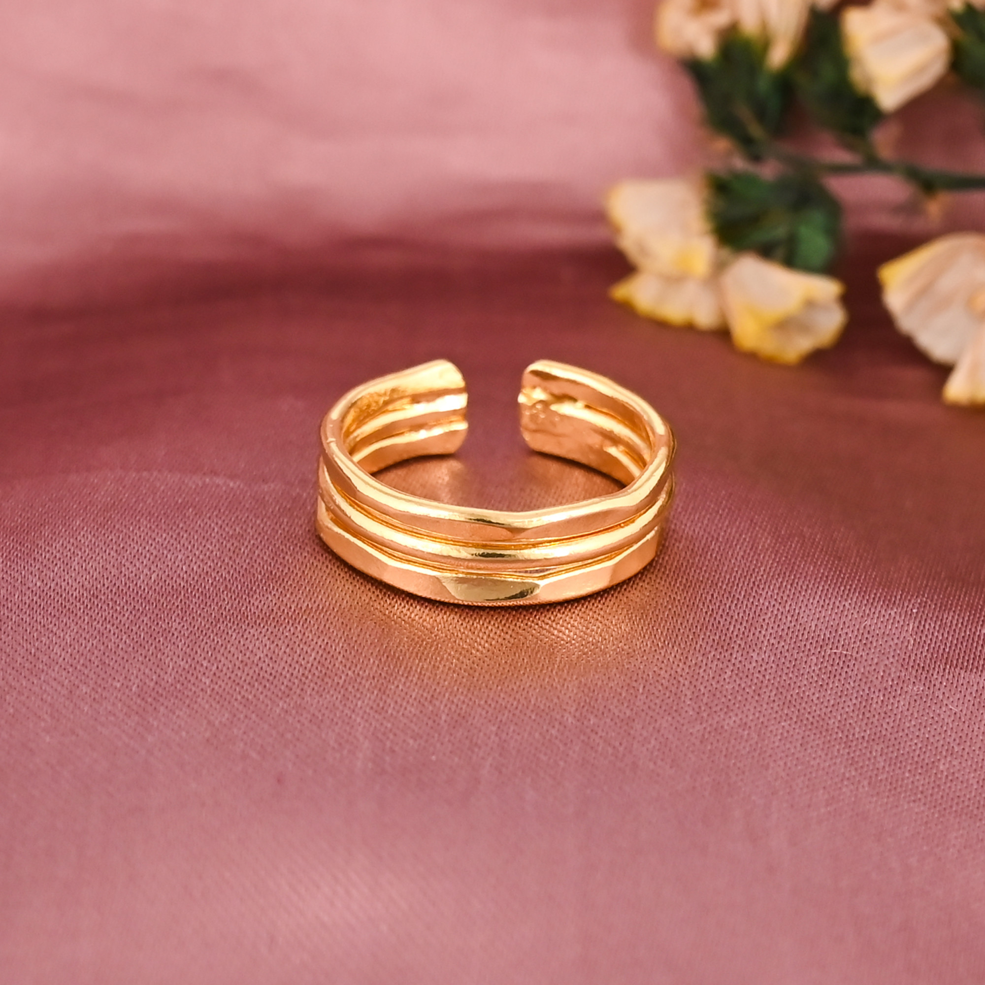 Trendy Triple Line Gold Plated Brass Statement Ring for Women Wholesale Lot 25 Pieces