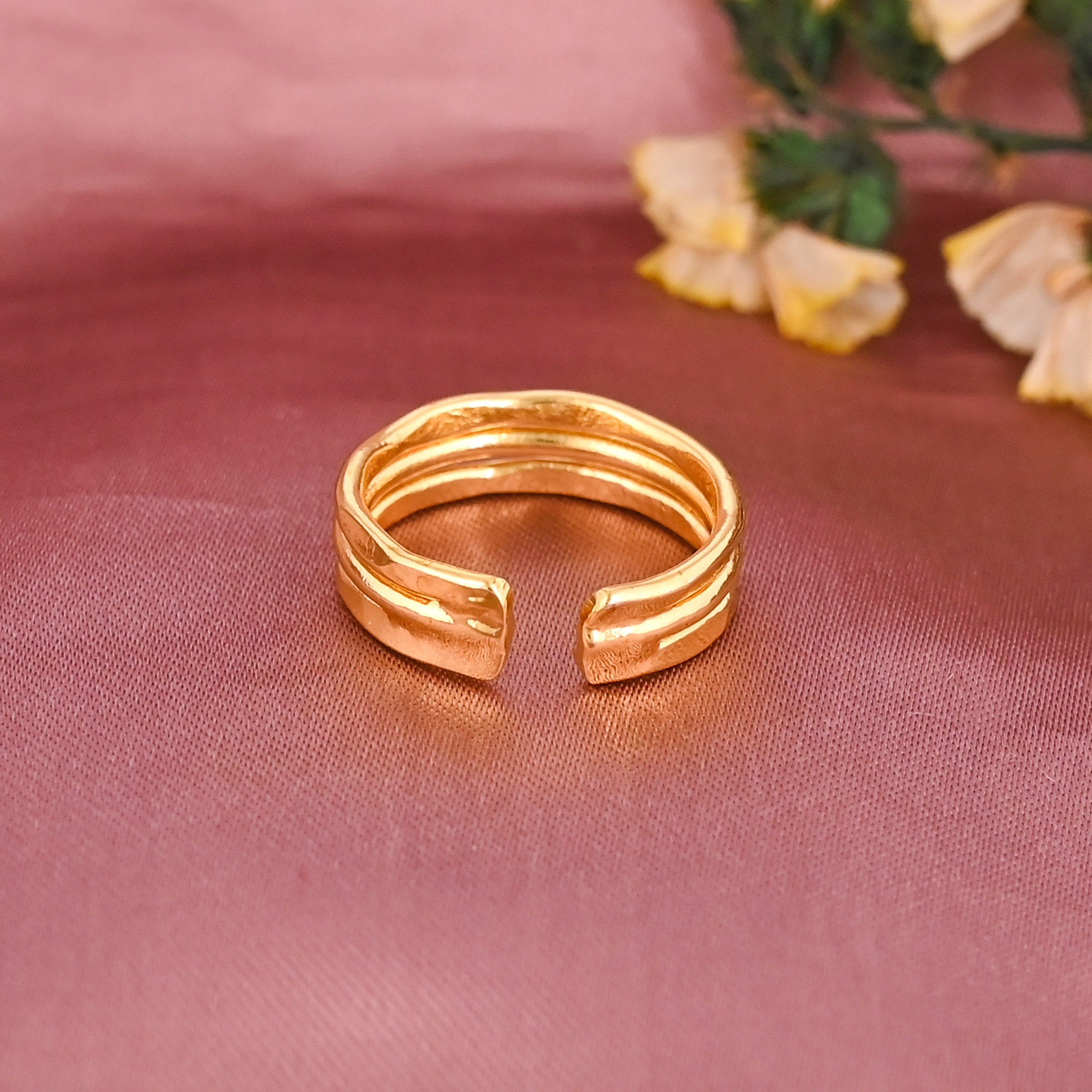 Trendy Triple Line Gold Plated Brass Statement Ring for Women Wholesale Lot 25 Pieces