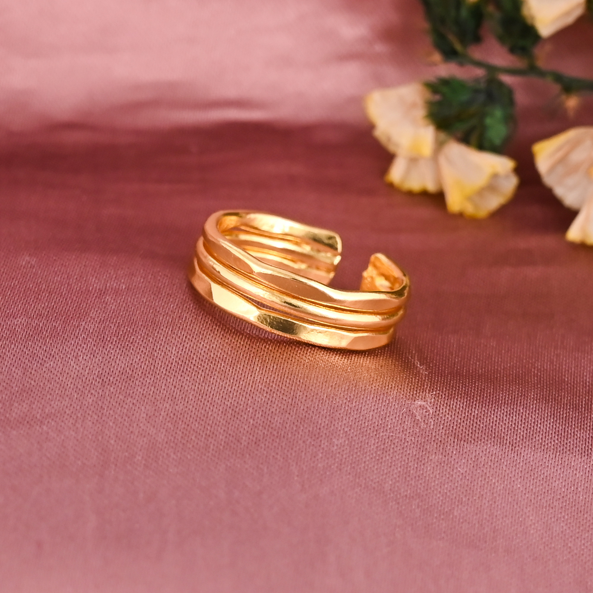Trendy Triple Line Gold Plated Brass Statement Ring for Women Wholesale Lot 25 Pieces