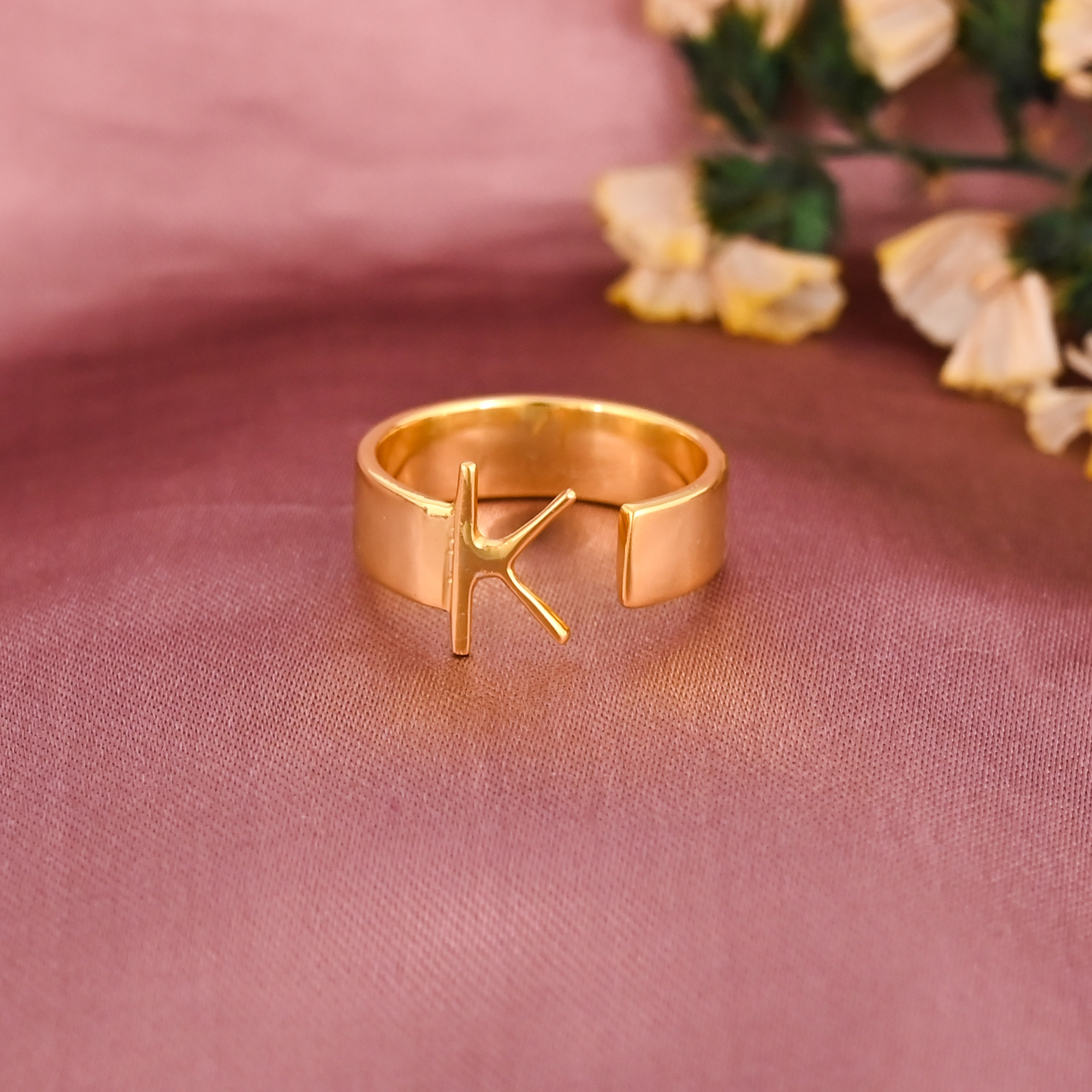 Elegant Letter K Initial Brass Adjustable Ring for Women Wholesale Lot 25 Pieces