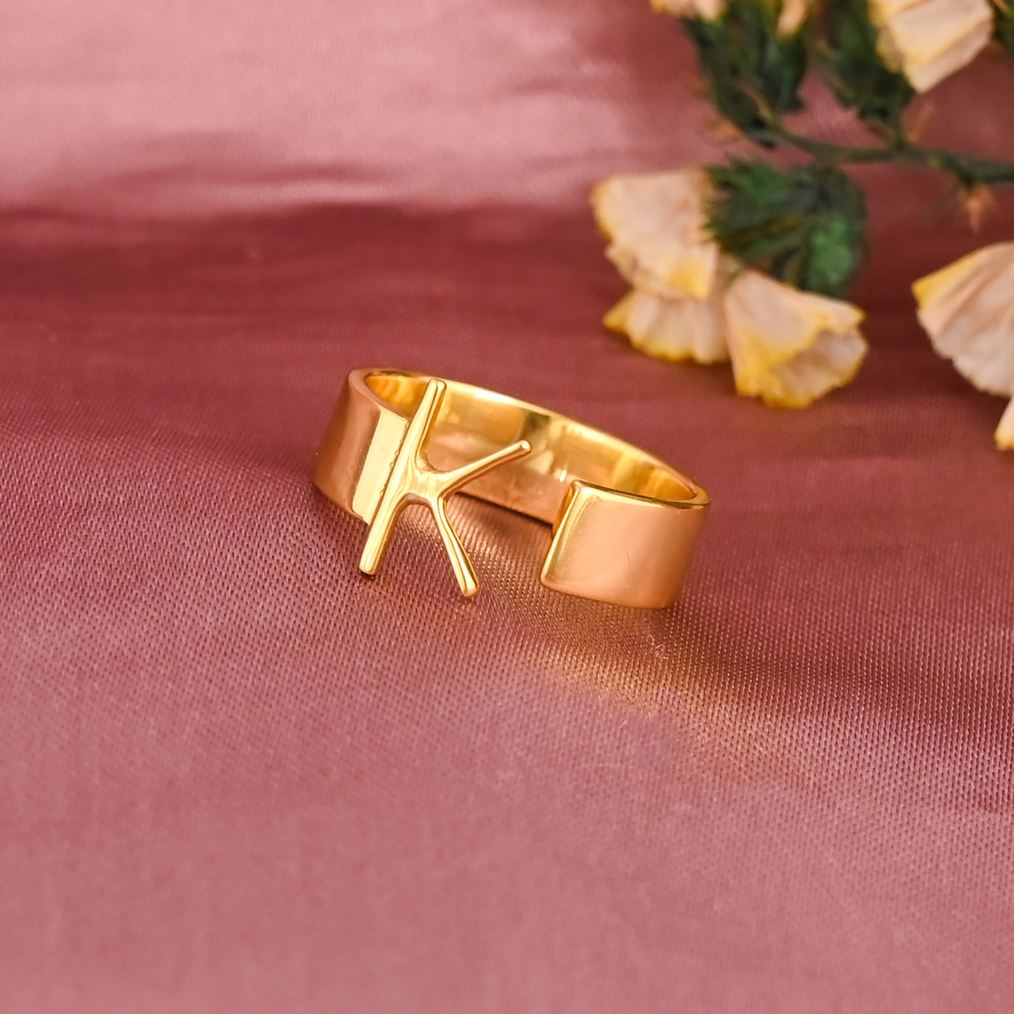 Elegant Letter K Initial Brass Adjustable Ring for Women Wholesale Lot 25 Pieces
