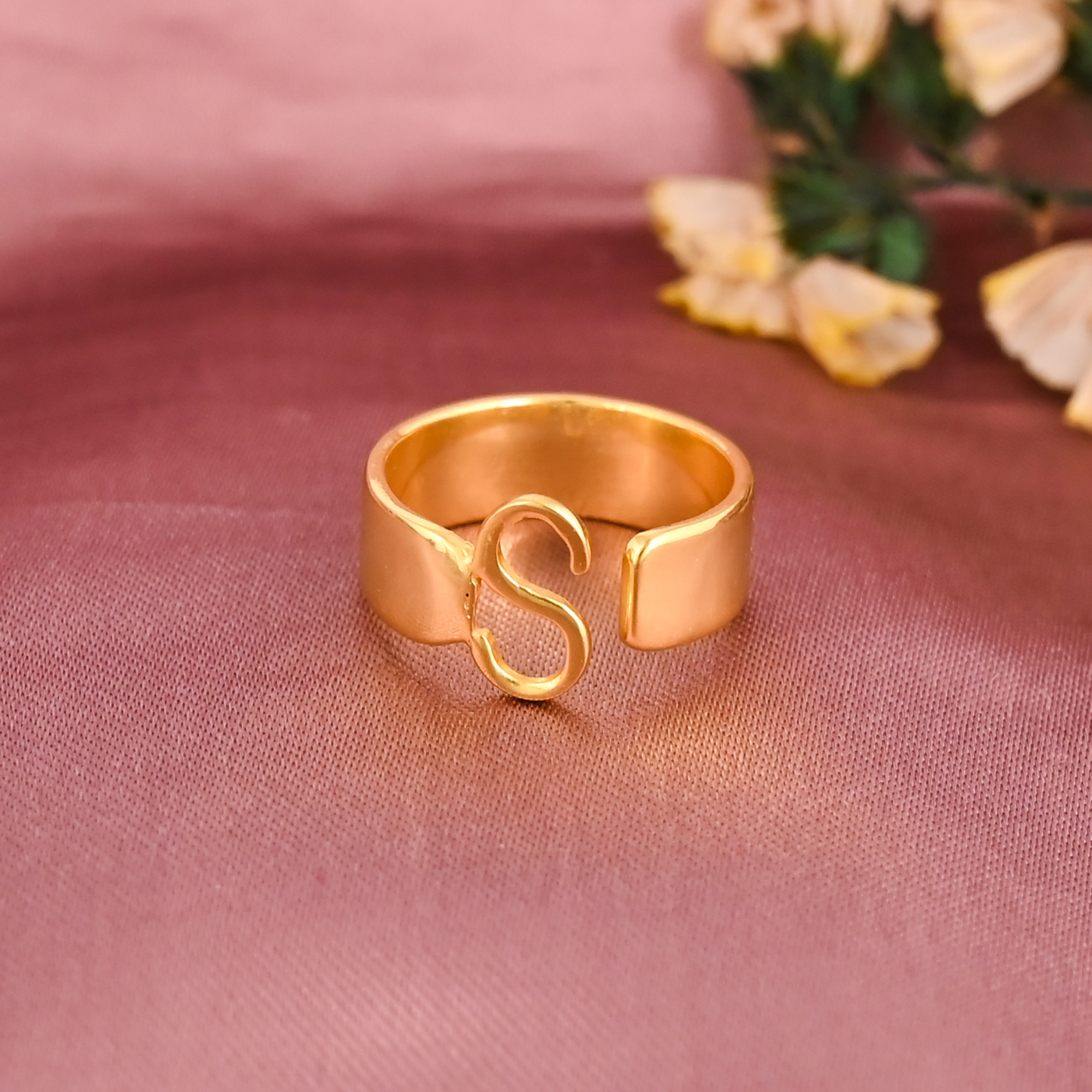 Elegant Letter S Initial Brass Adjustable Ring for Women Wholesale Lot 25 Pieces