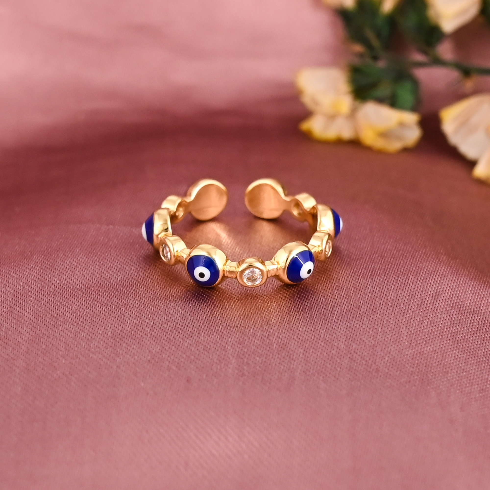 Minimalist Evil Eye Enamel CZ Gemstone Adjustable Designer Ring for Women Wholesale Lot 25 Pieces