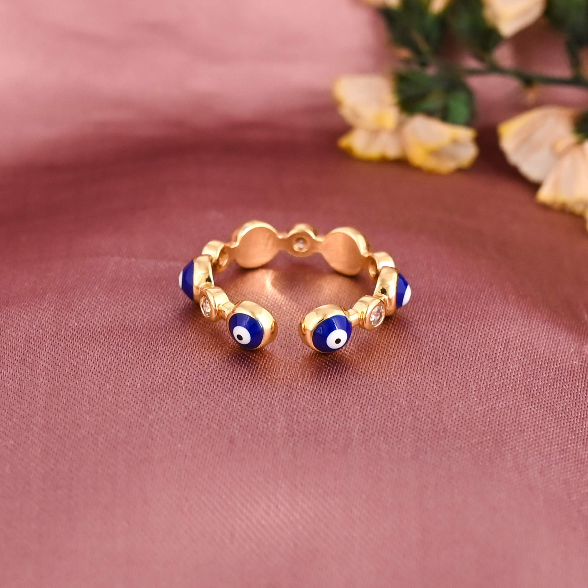 Minimalist Evil Eye Enamel CZ Gemstone Adjustable Designer Ring for Women Wholesale Lot 25 Pieces