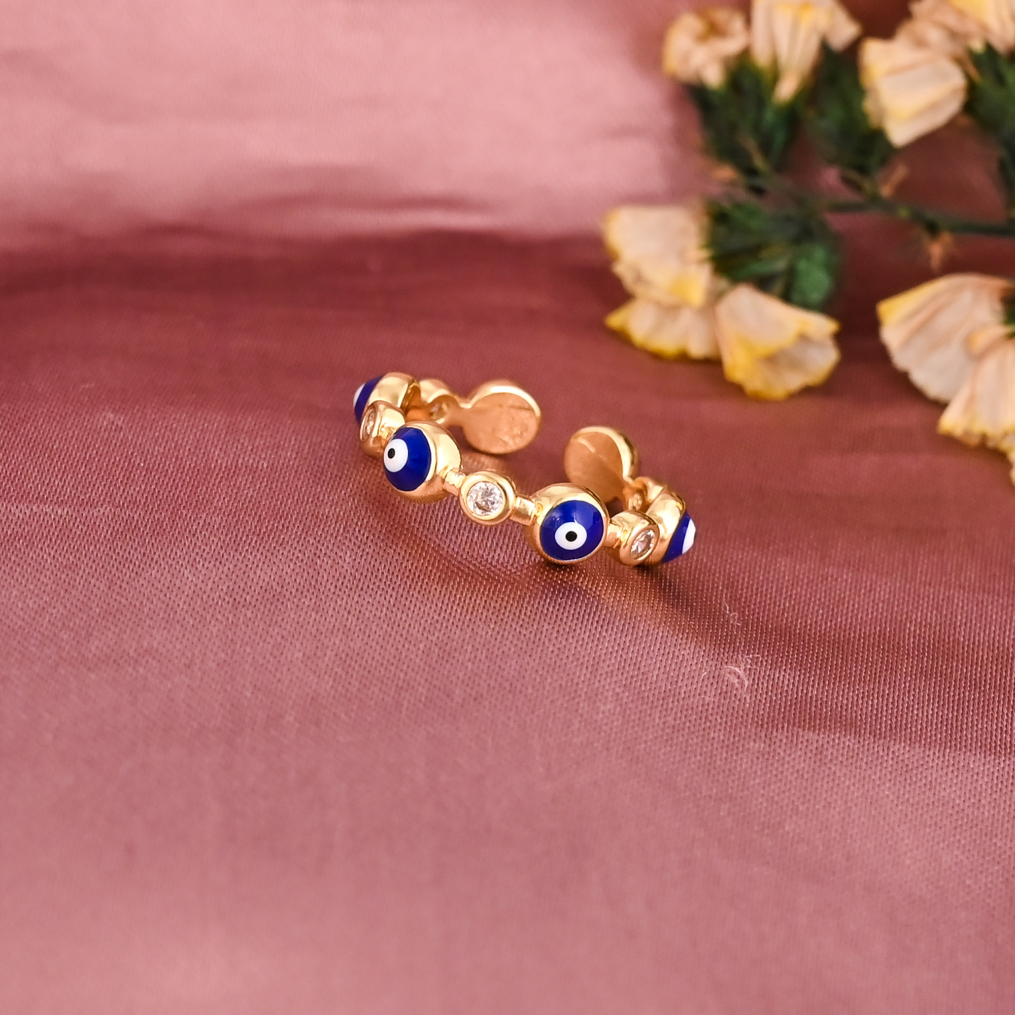 Minimalist Evil Eye Enamel CZ Gemstone Adjustable Designer Ring for Women Wholesale Lot 25 Pieces