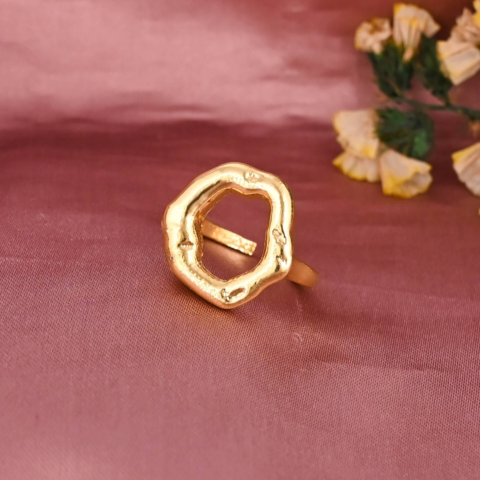 Trendy Gold Plated Brass Adjustable Freeform Ring for Women Wholesale Lot 25 Pieces