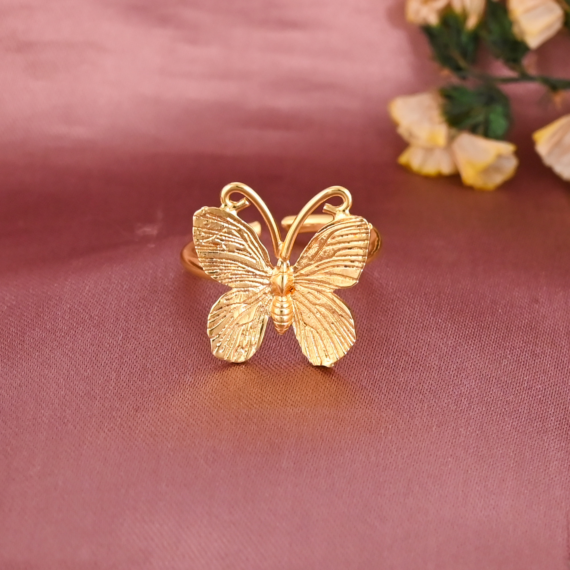 Butterfly Design Gold Plated Brass Adjustable Ring for Women Fashion Jewelry Wholesale Lot 25 Pieces