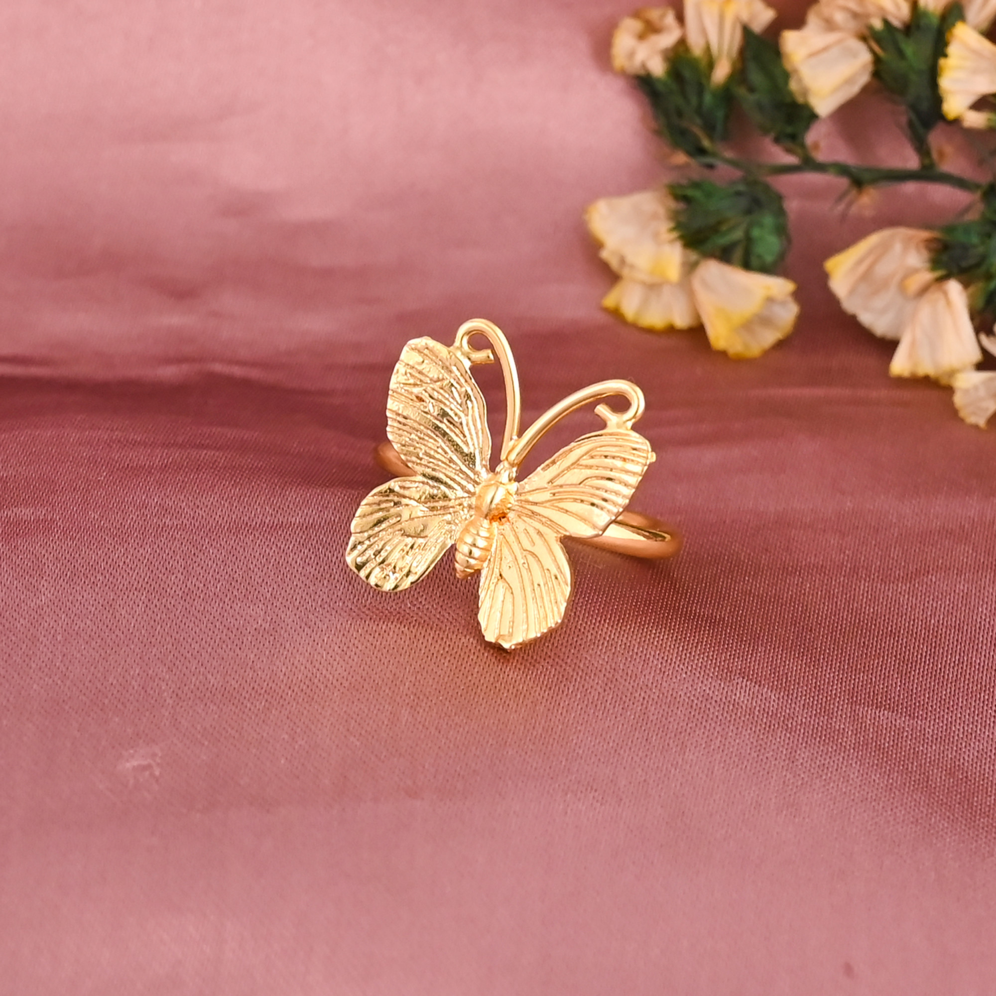 Butterfly Design Gold Plated Brass Adjustable Ring for Women Fashion Jewelry Wholesale Lot 25 Pieces
