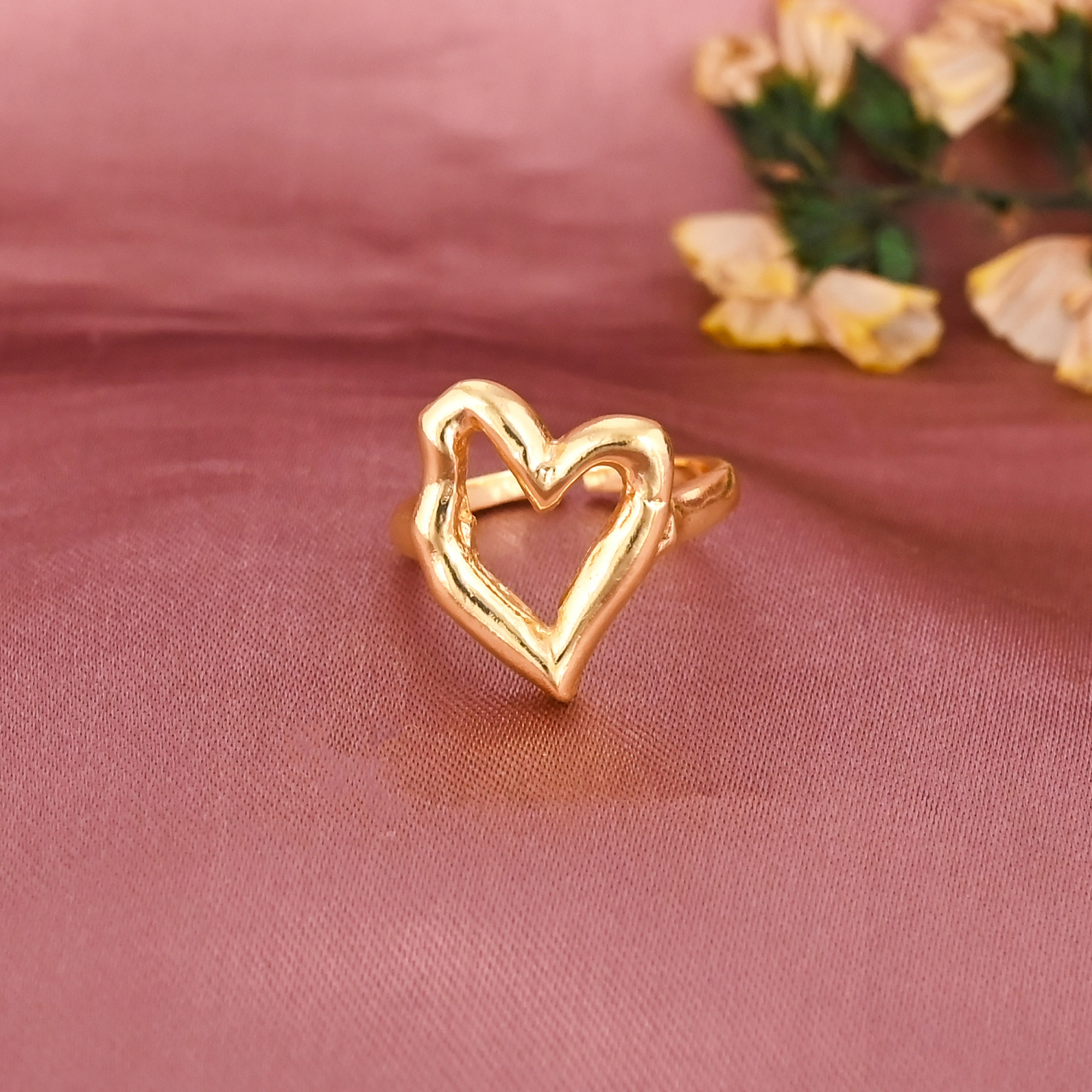 Classic Heart Shape Gold Plated Brass Adjustable Fashion Ring Wholesale Lot 25 Pieces