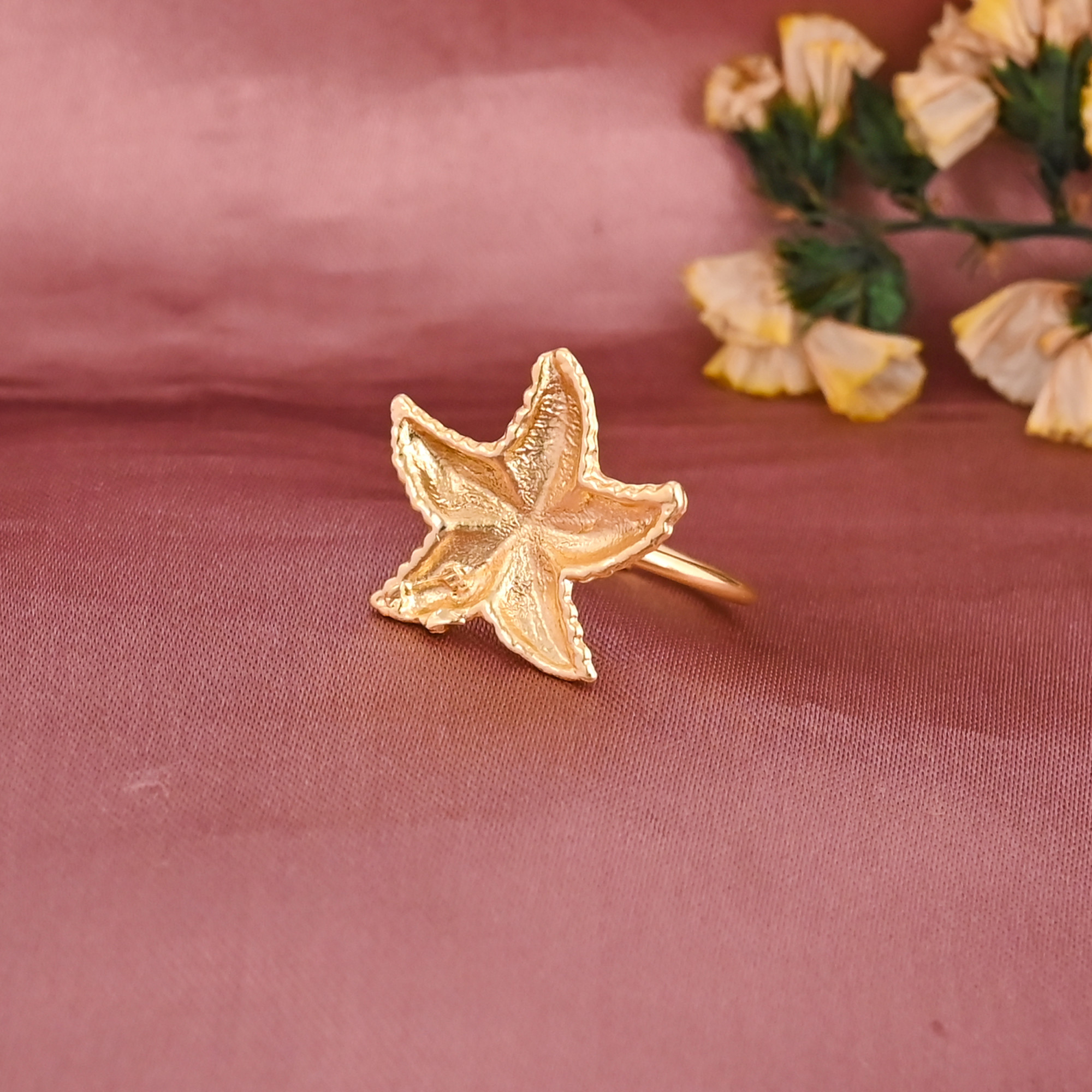 Starfish Gold Plated Brass Adjustable Ring for Women Fashion Jewelry Wholesale Lot 25 Pieces