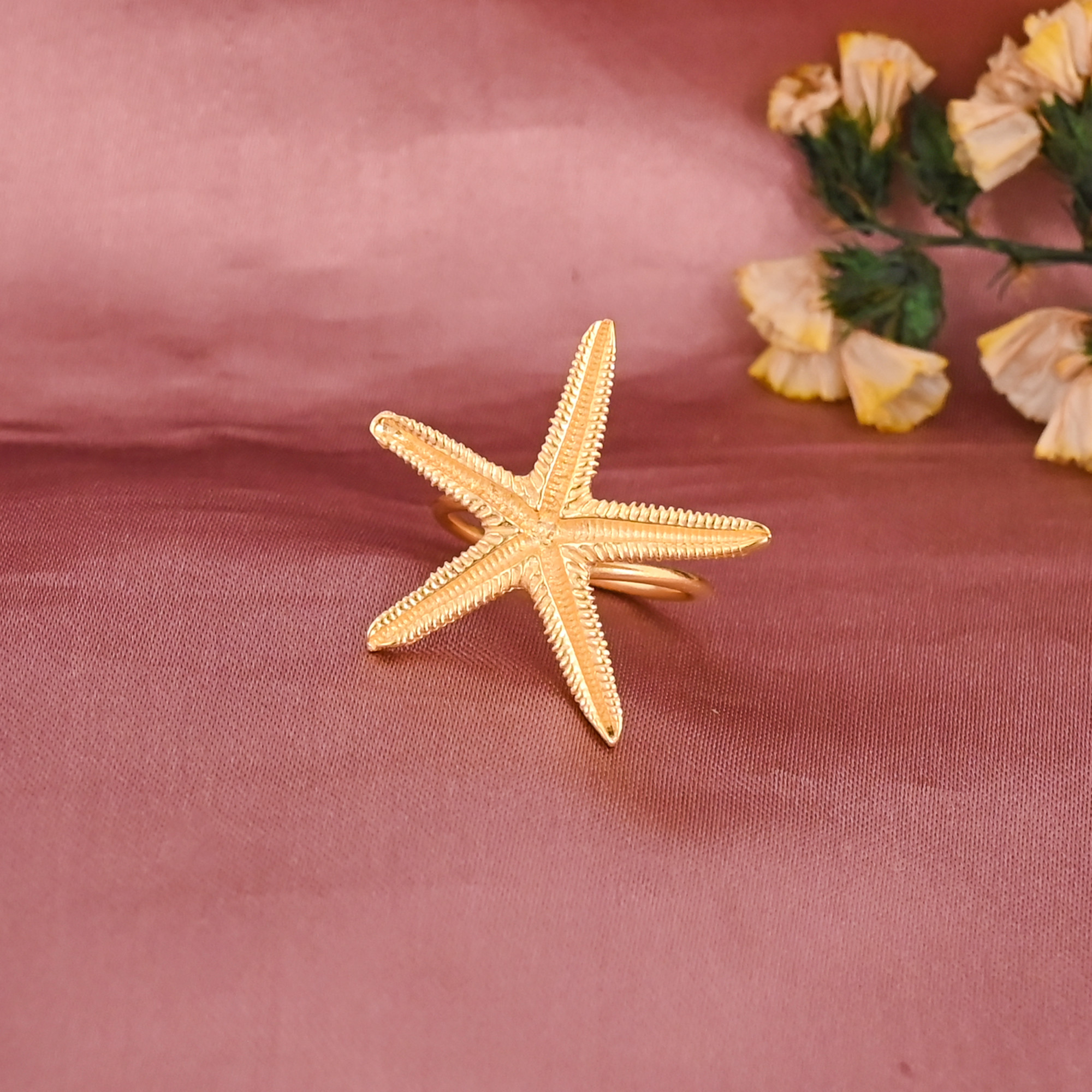 Starfish Gold Plated Brass Adjustable Ring for Women Fashion Jewelry Wholesale Lot 25 Pieces