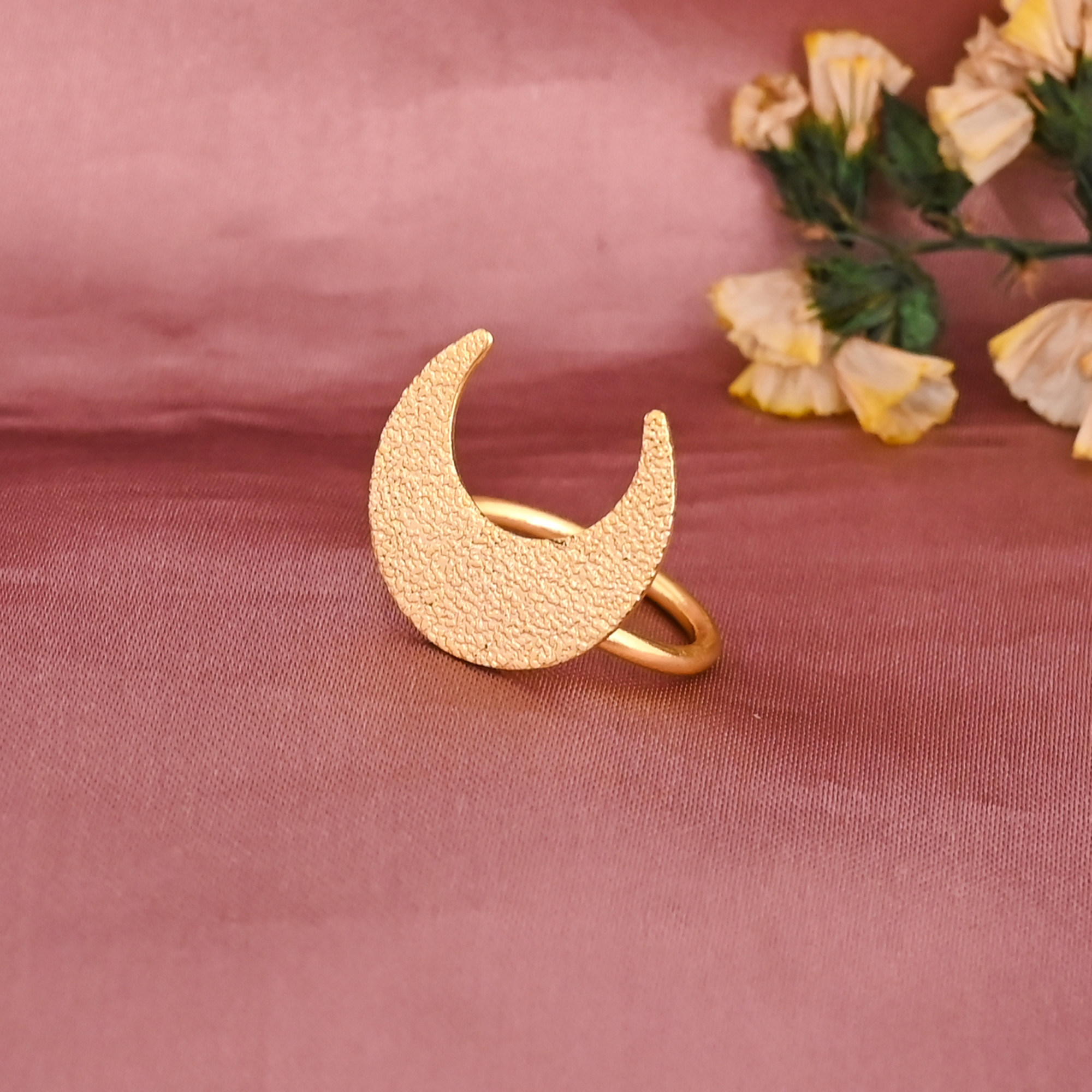 Elegant Half Moon Gold Plated Brass Adjustable Ring for Women Wholesale Lot 25 Pieces
