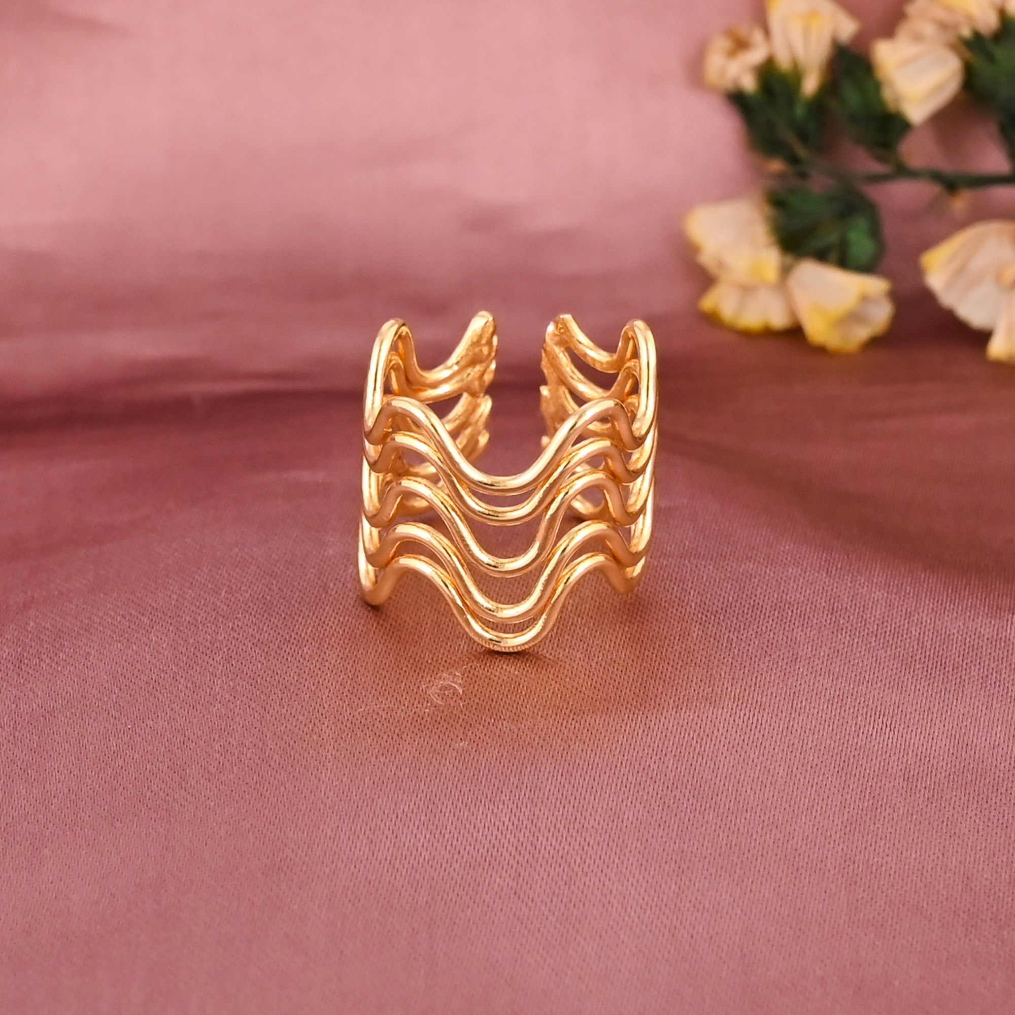 Stylish Multi Wave Gold Plated Brass Adjustable Ring for Women Wholesale Lot 25 Pieces