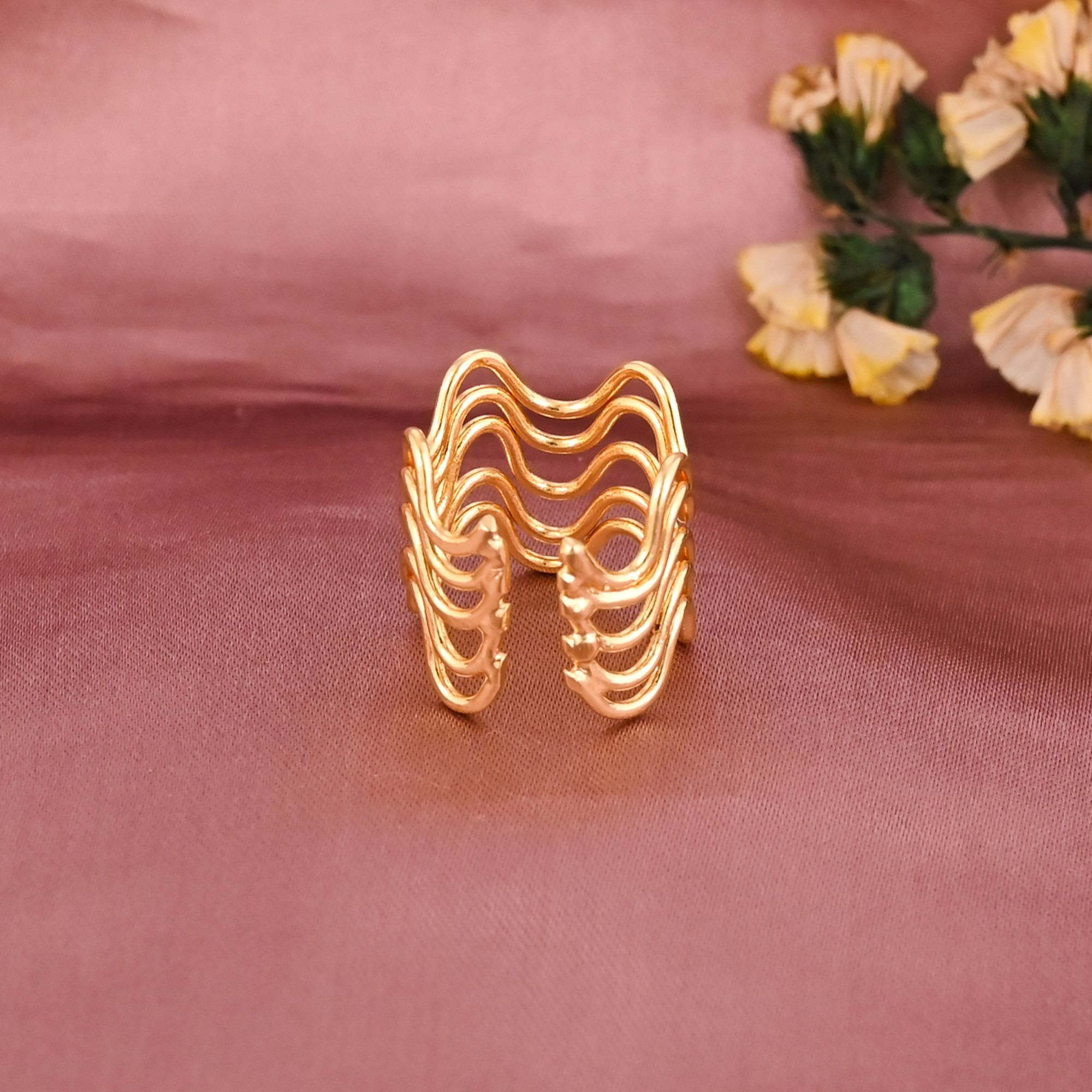 Stylish Multi Wave Gold Plated Brass Adjustable Ring for Women Wholesale Lot 25 Pieces