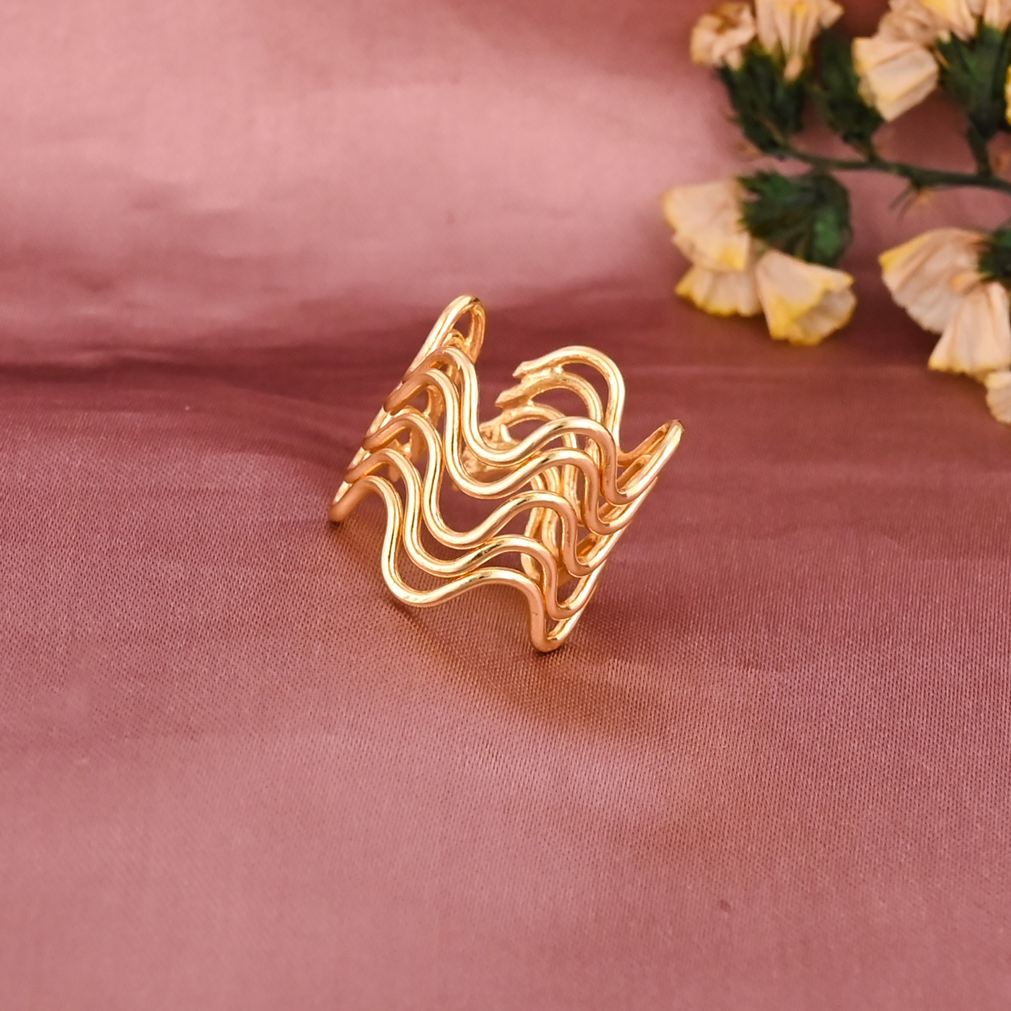 Stylish Multi Wave Gold Plated Brass Adjustable Ring for Women Wholesale Lot 25 Pieces