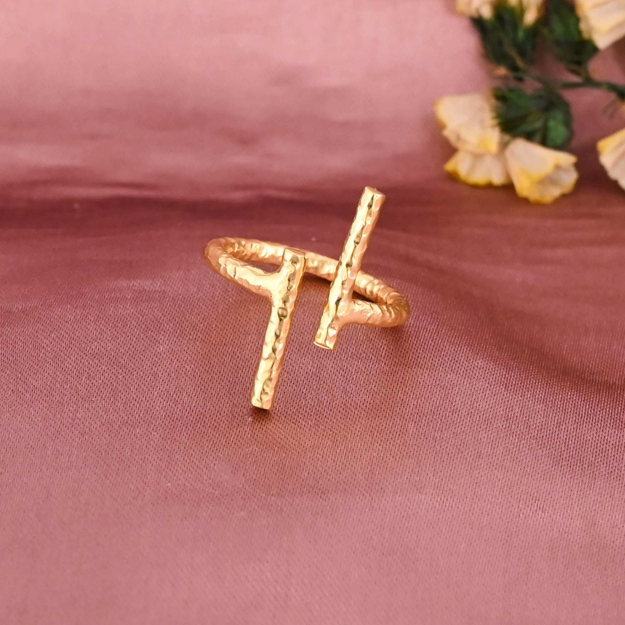 Minimalist Double Bar Gold Plated Brass Adjustable Ring for Women Wholesale Lot 25 Pieces