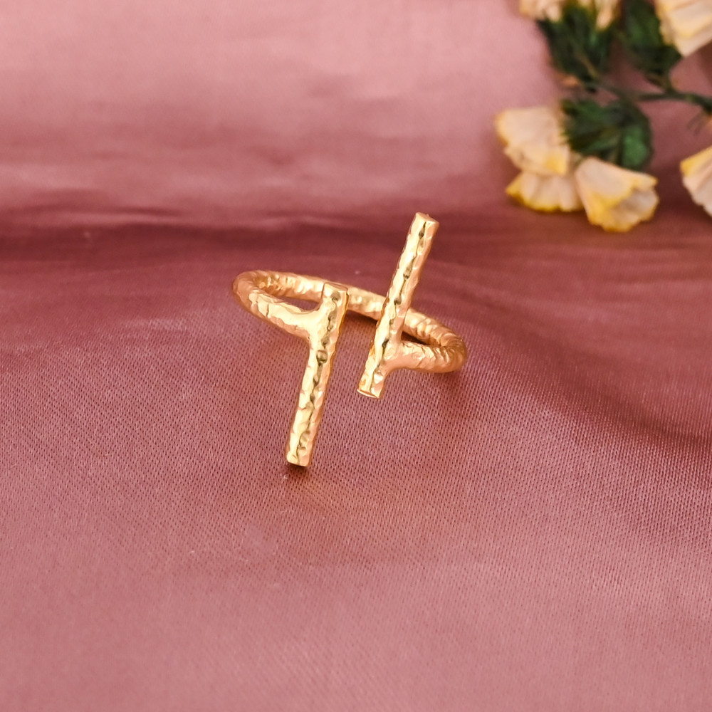 Image of Minimalist Double Bar Gold Plated Brass Adjustable Ring for Women Wholesale Lot 25 Pieces
