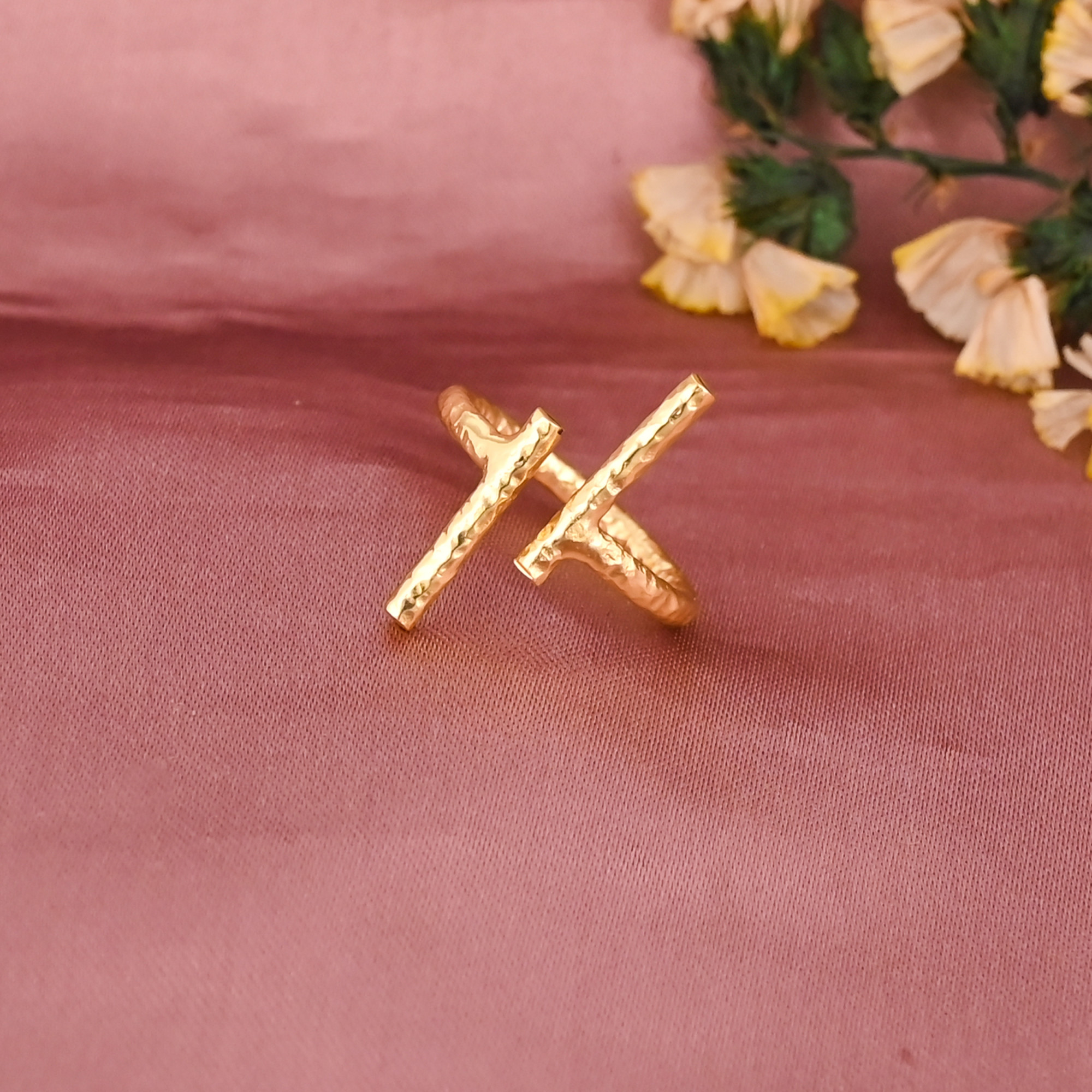 Minimalist Double Bar Gold Plated Brass Adjustable Ring for Women Wholesale Lot 25 Pieces