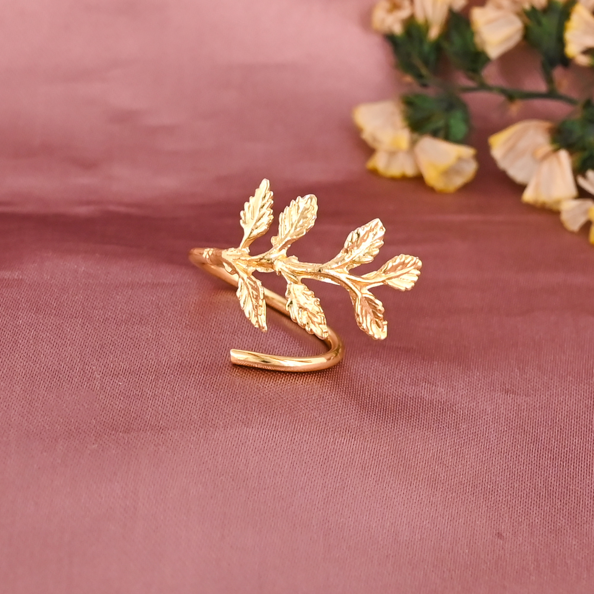Designer Leaf Gold Plated Brass Adjustable Fashion Ring for Women Wholesale Lot 25 Pieces