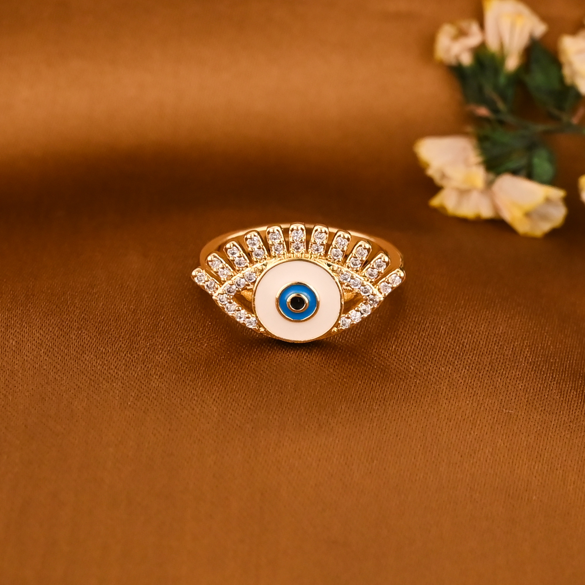 Stylish Evil Eye Enamel CZ Gemstone Adjustable Designer Ring for Women Wholesale Lot 25 Pieces