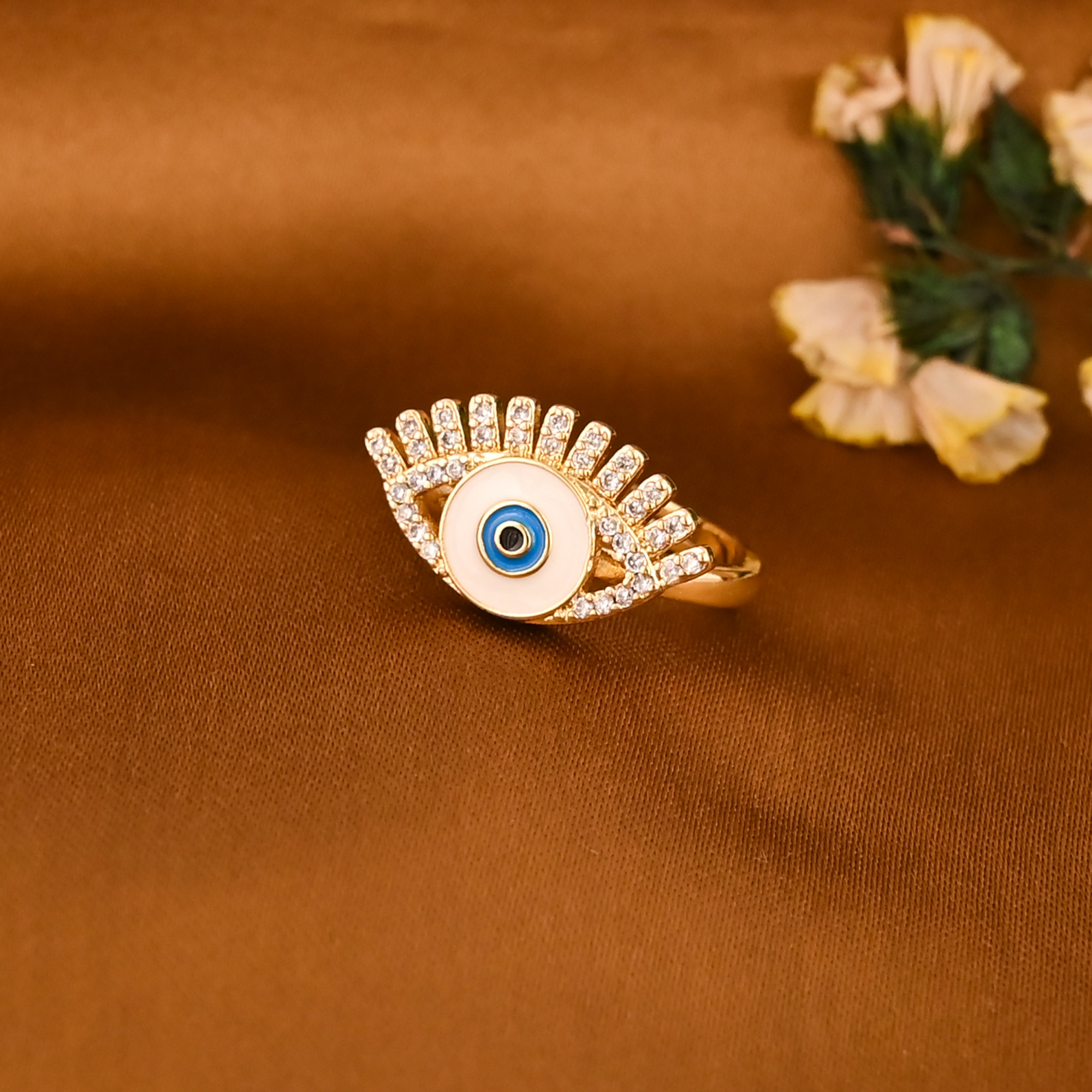 Stylish Evil Eye Enamel CZ Gemstone Adjustable Designer Ring for Women Wholesale Lot 25 Pieces