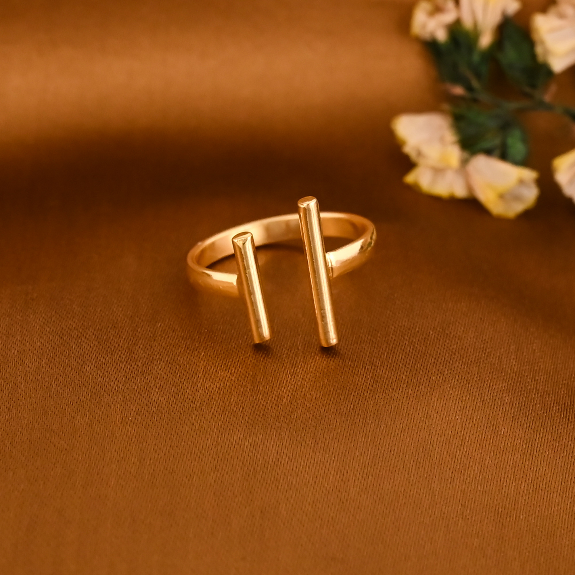 Minimalist Double Bar Gold Plated Brass Adjustable Ring for Women Wholesale Lot 25 Pieces