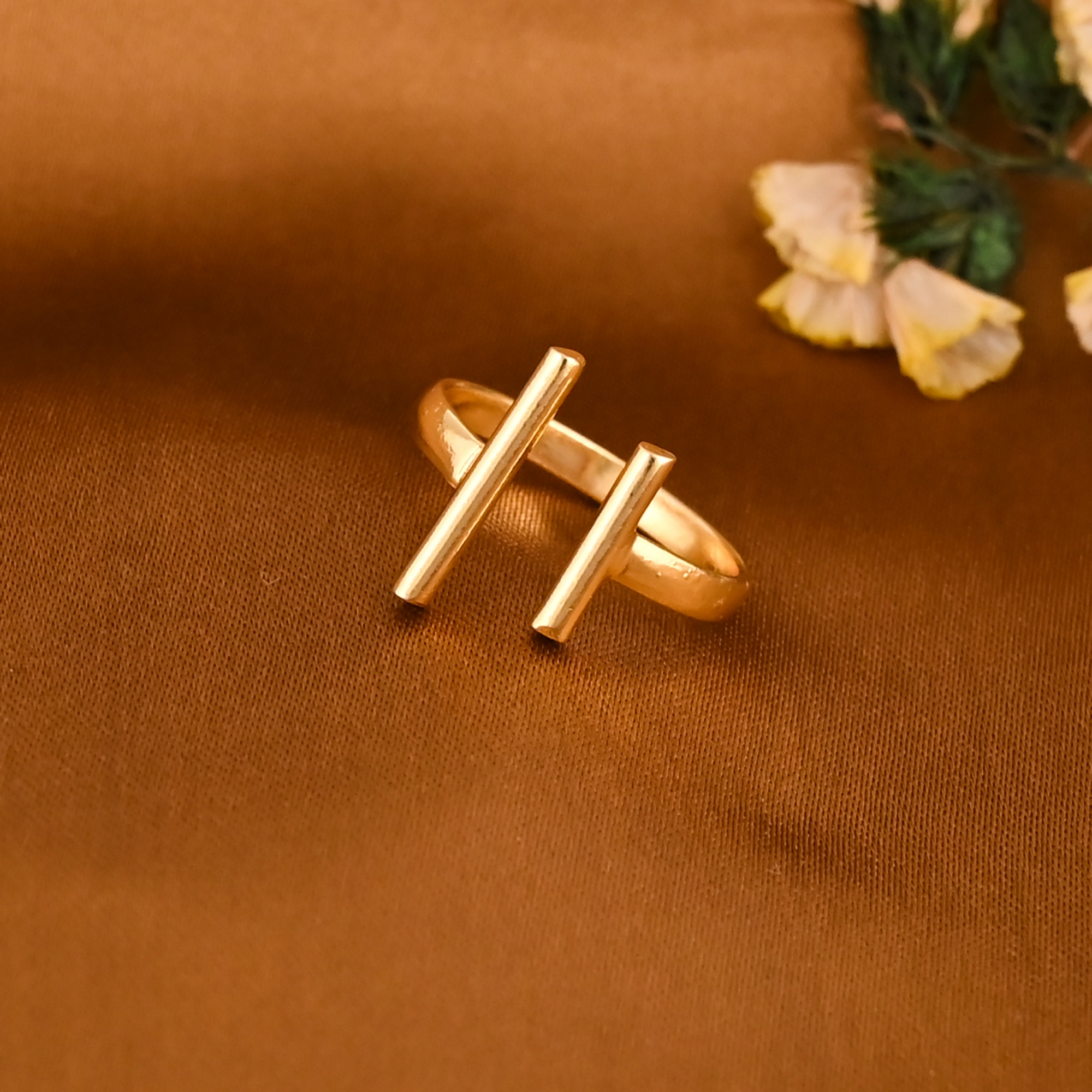Minimalist Double Bar Gold Plated Brass Adjustable Ring for Women Wholesale Lot 25 Pieces