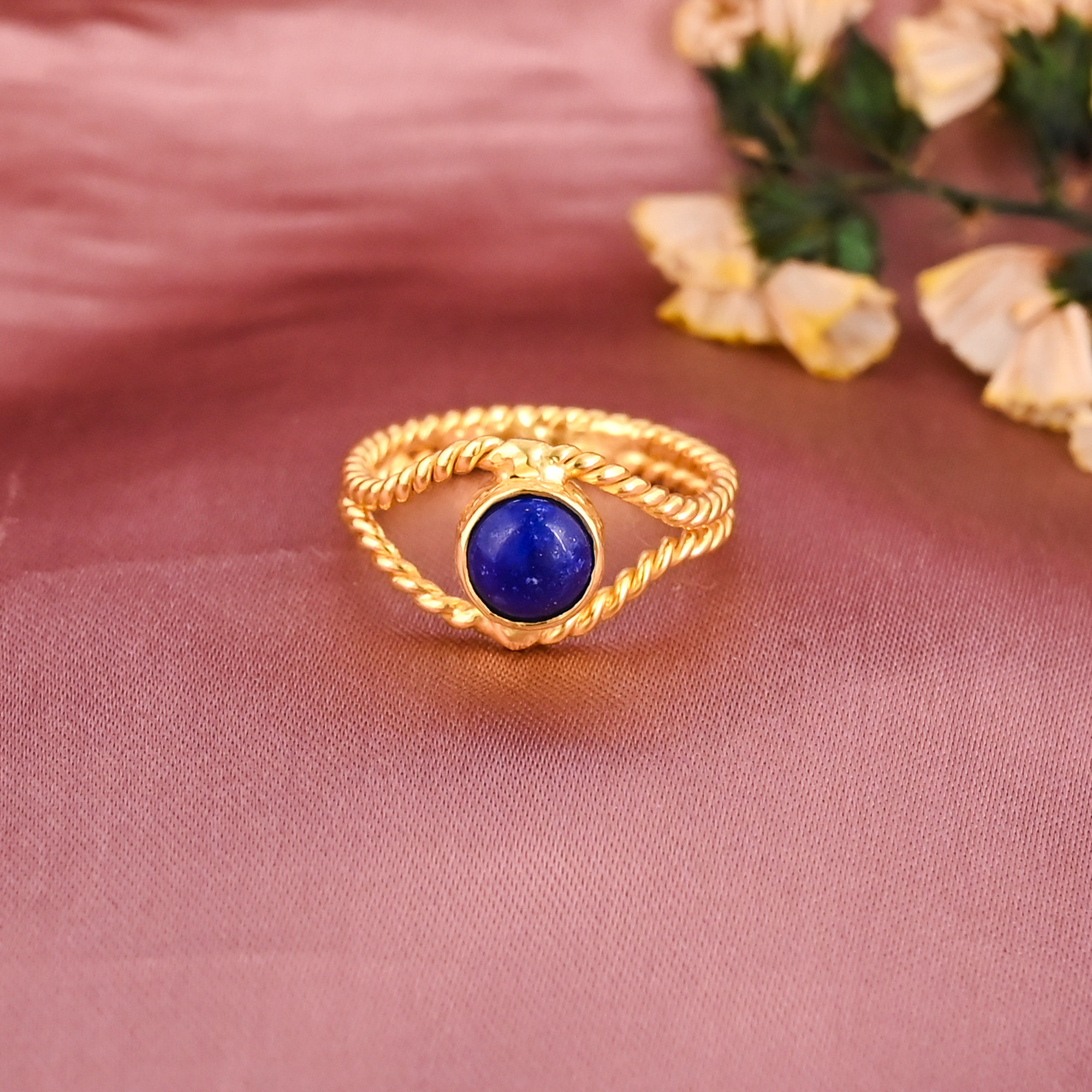 Natural Lapis Lazuli Gemstone Brass Ring Handmade Jewelry for Women