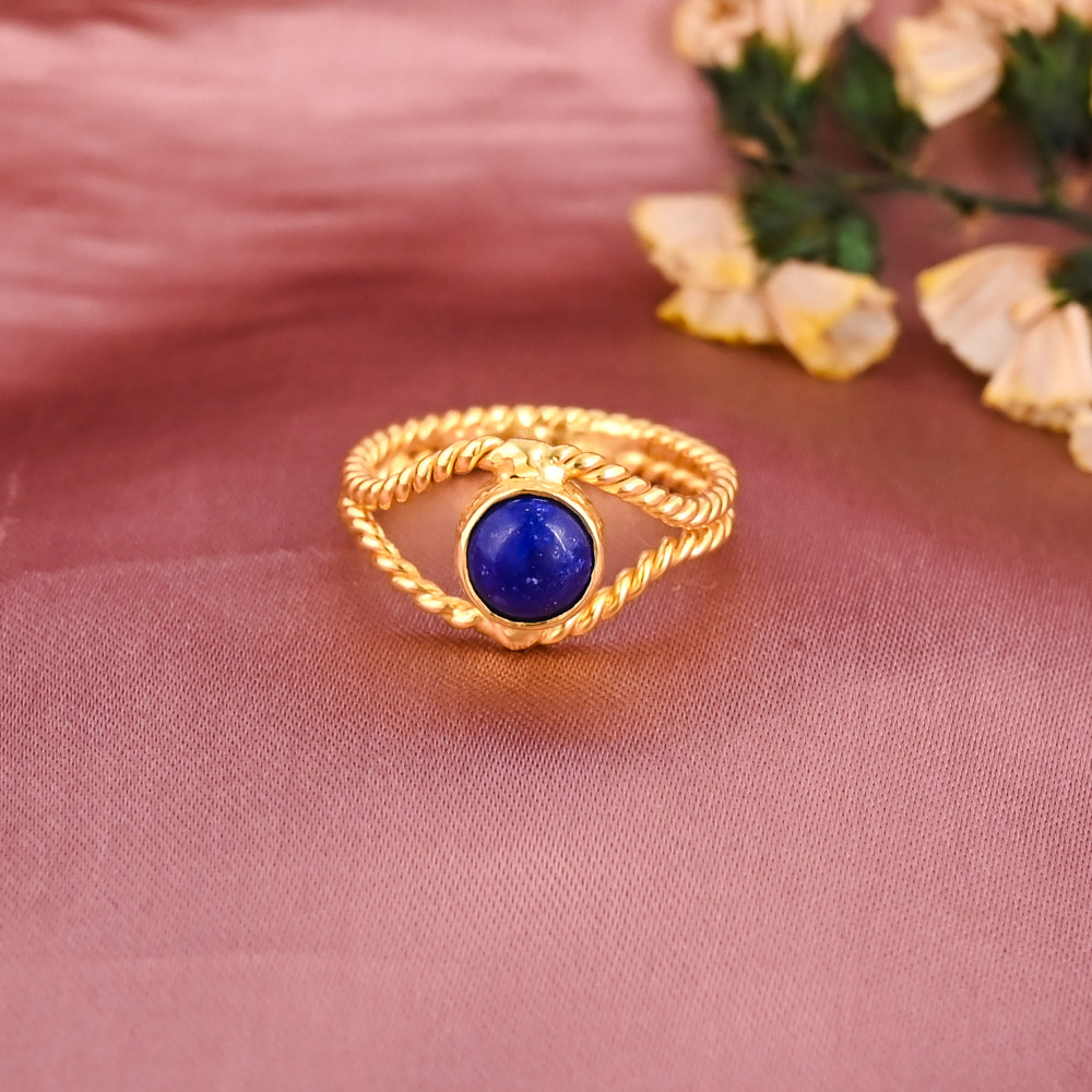 Image of Natural Lapis Lazuli Gemstone Brass Ring Handmade Jewelry for Women