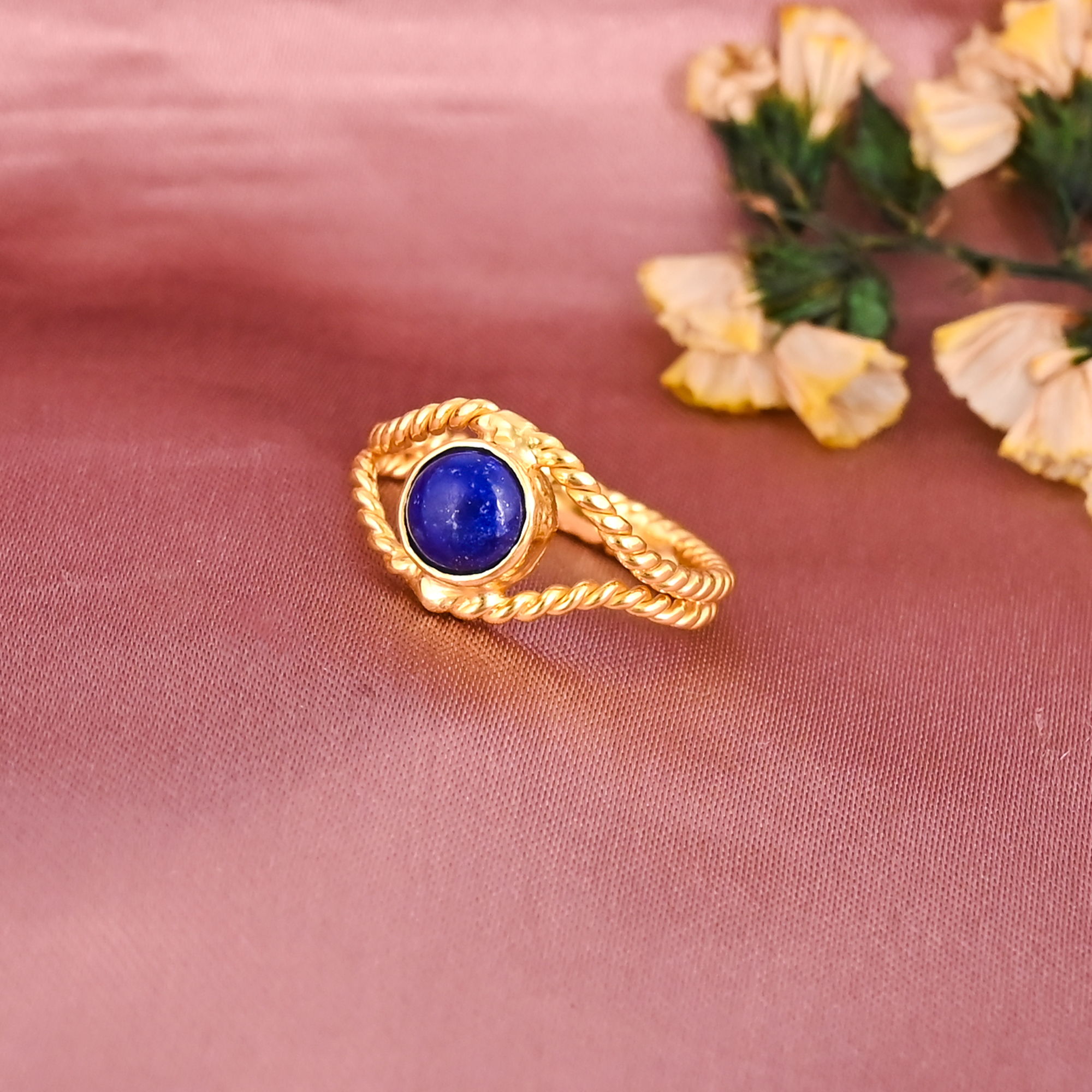 Natural Lapis Lazuli Gemstone Brass Ring Handmade Jewelry for Women