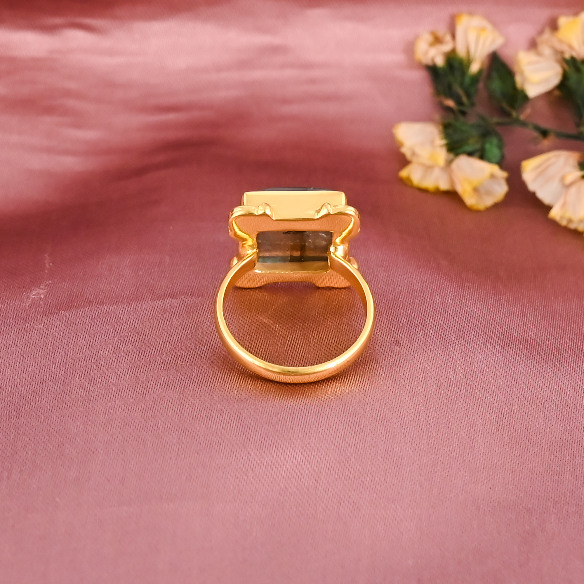 Natural Labradorite Gemstone Gold Plated Brass Ring for Women